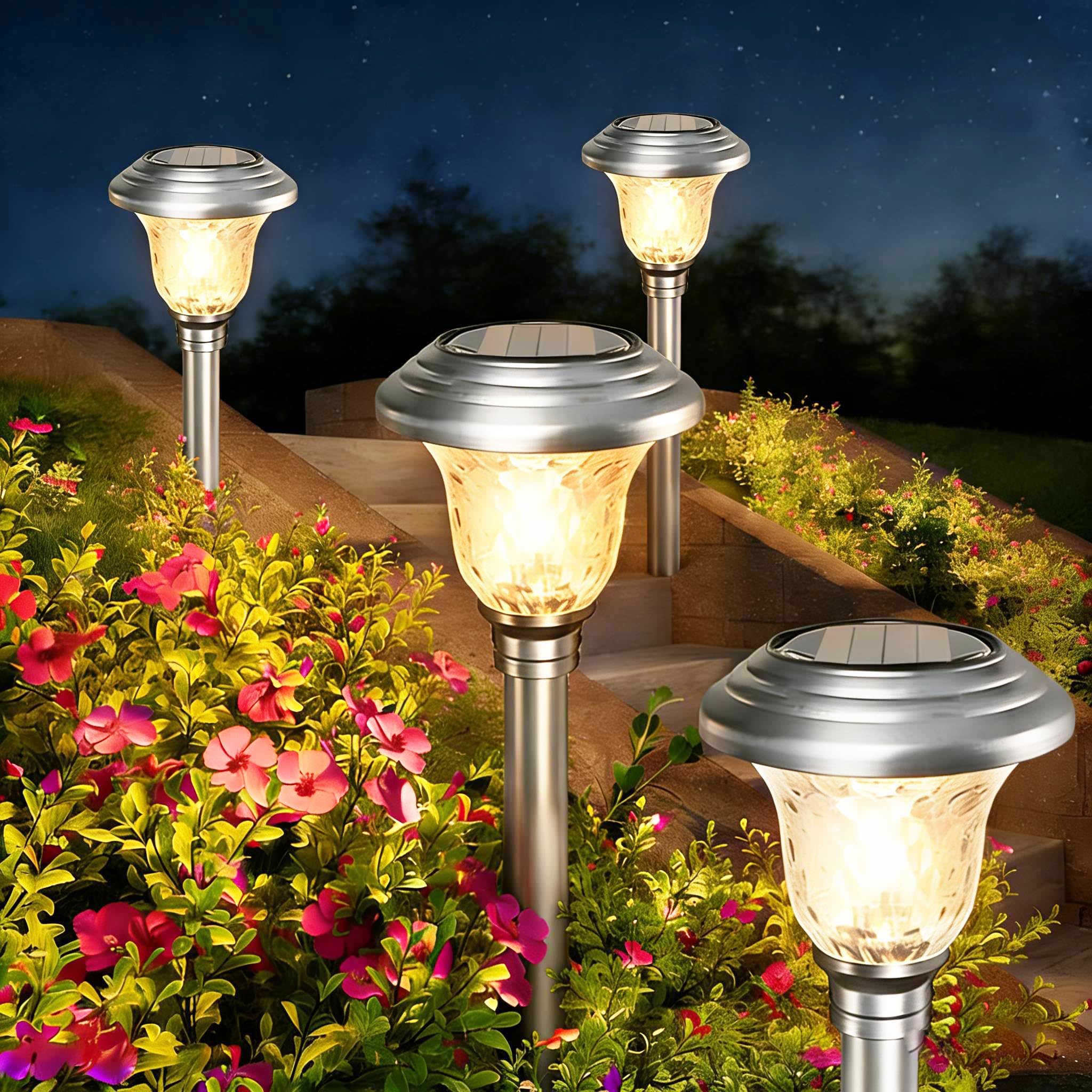 BEAU JARDIN 4er Set Solarlampen Gartenbeleuchtung [Energieklasse A+] – Solarleuchten für Außen mit 3 Farbmodi, Wasserdicht & Winterfest, Edelstahl – Dekolichter für Rasen, Terrasse, Wege