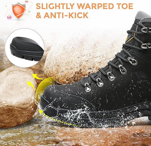 Miniatura 2 de GOLDEN CAMEL Botas de senderismo para hombre, zapatos de trabajo de cuero para hombre, botas de senderismo para exteriores, botas de senderismo para