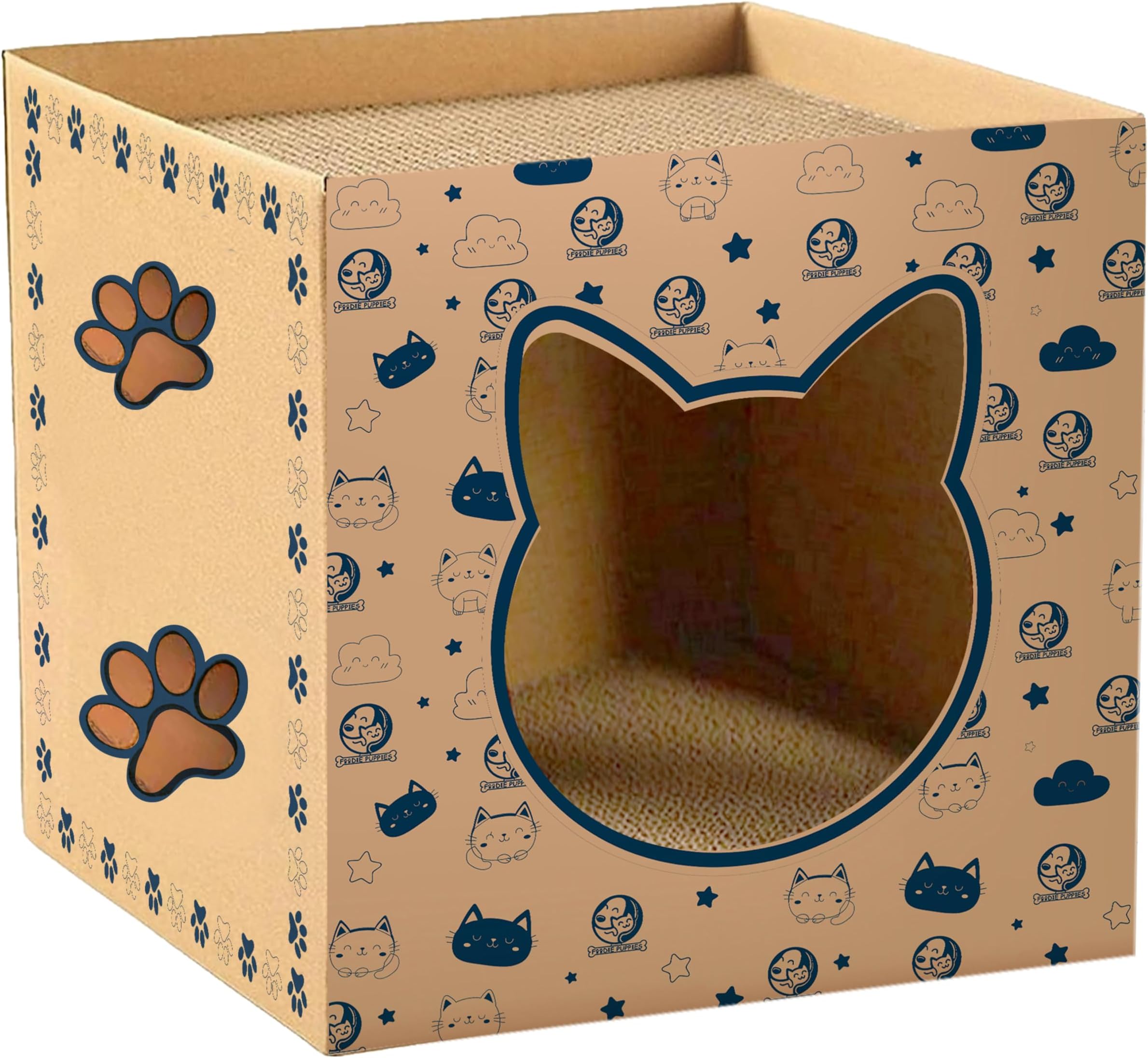 Foodie Puppies Cardboard House with Scratch Pads & Catnip for Cats and Kittens - (Lodge Scratcher) | Cat Play House for Indoor, Cats Corrugated Scratcher Box for Furniture Protection (Design May Vary)