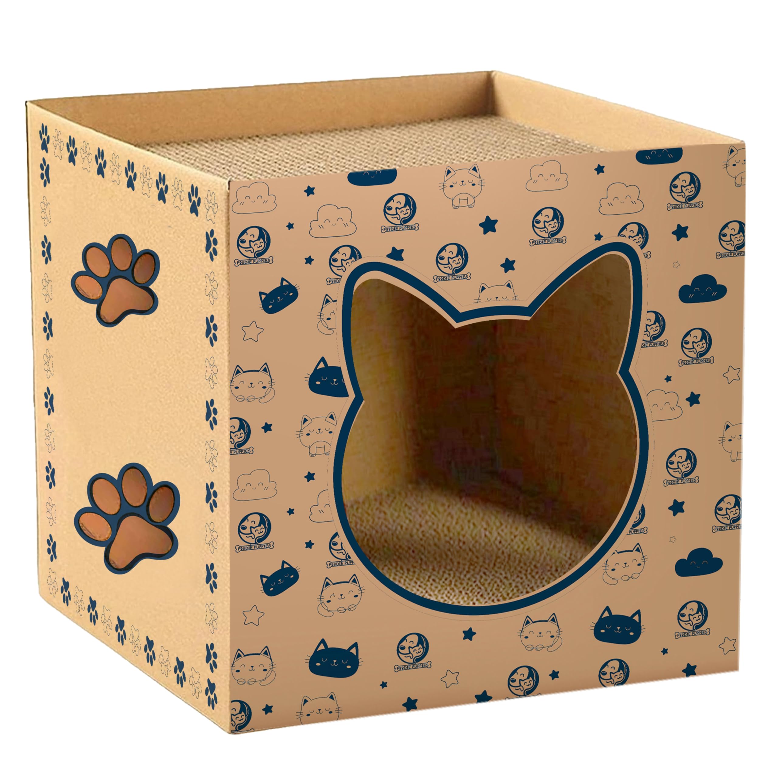 Foodie Puppies Cardboard House with Scratch Pads & Catnip for Cats and Kittens - (Lodge Scratcher) | Cat Play House for Indoor, Cats Corrugated Scratcher Box for Furniture Protection (Design May Vary)