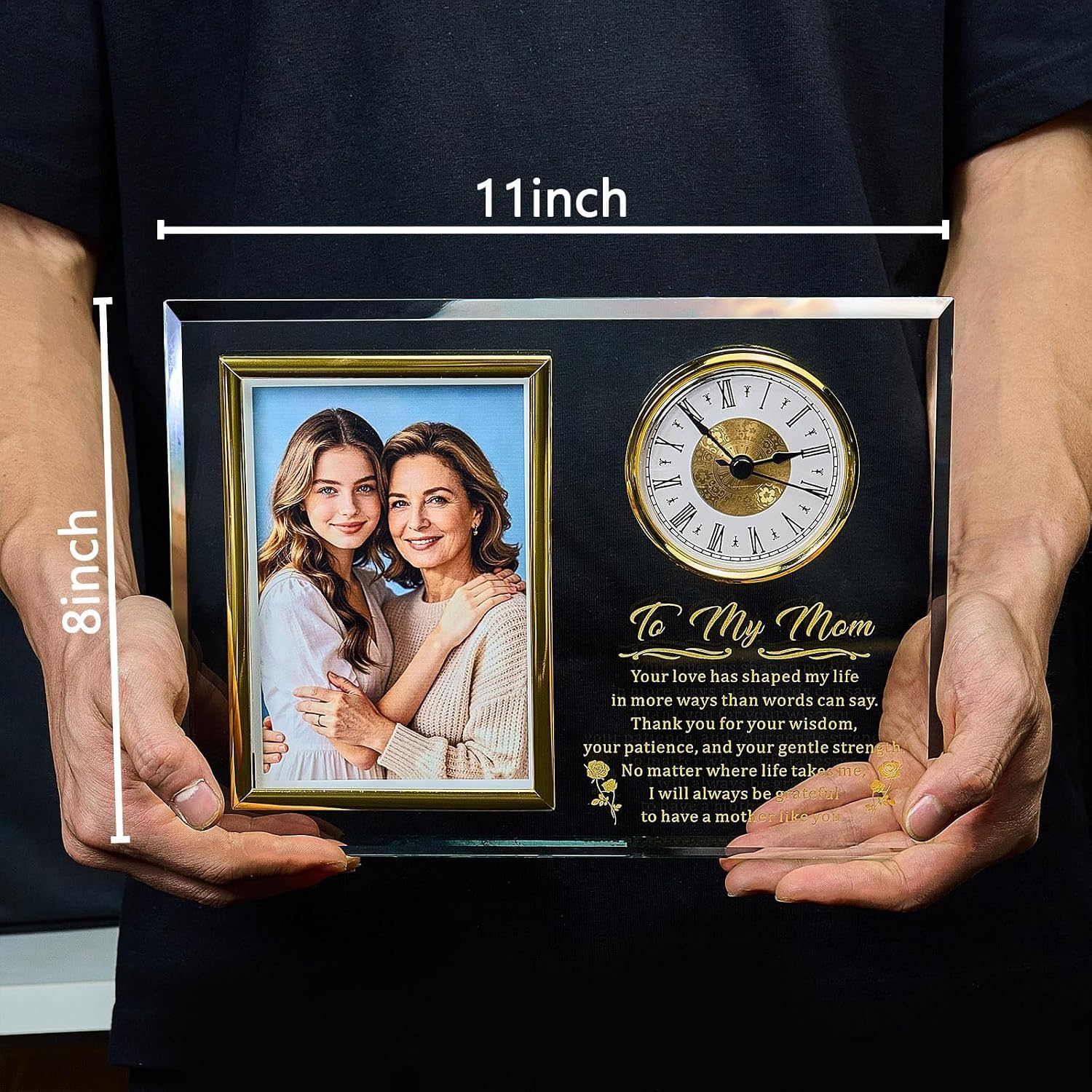 Gifts for Mom from Daughter Son, Crystal Clock Photo Frame, Mom Birthday Gifts, Birthday Gifts for Mom, Mother's Day Christmas Keepsake Desk Clock Home Decor