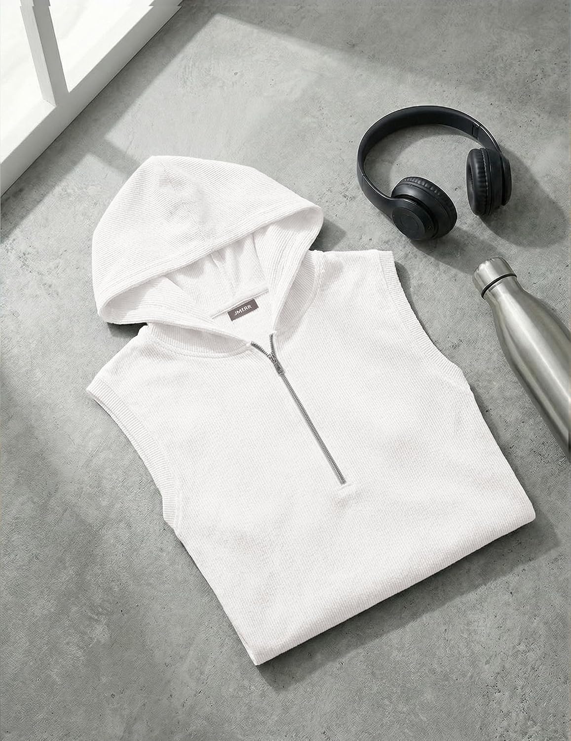 JMIERR Men's Quarter Zip Sleeveless Hoodie Ribbed Muscle Tank Top Gym Workout Vest