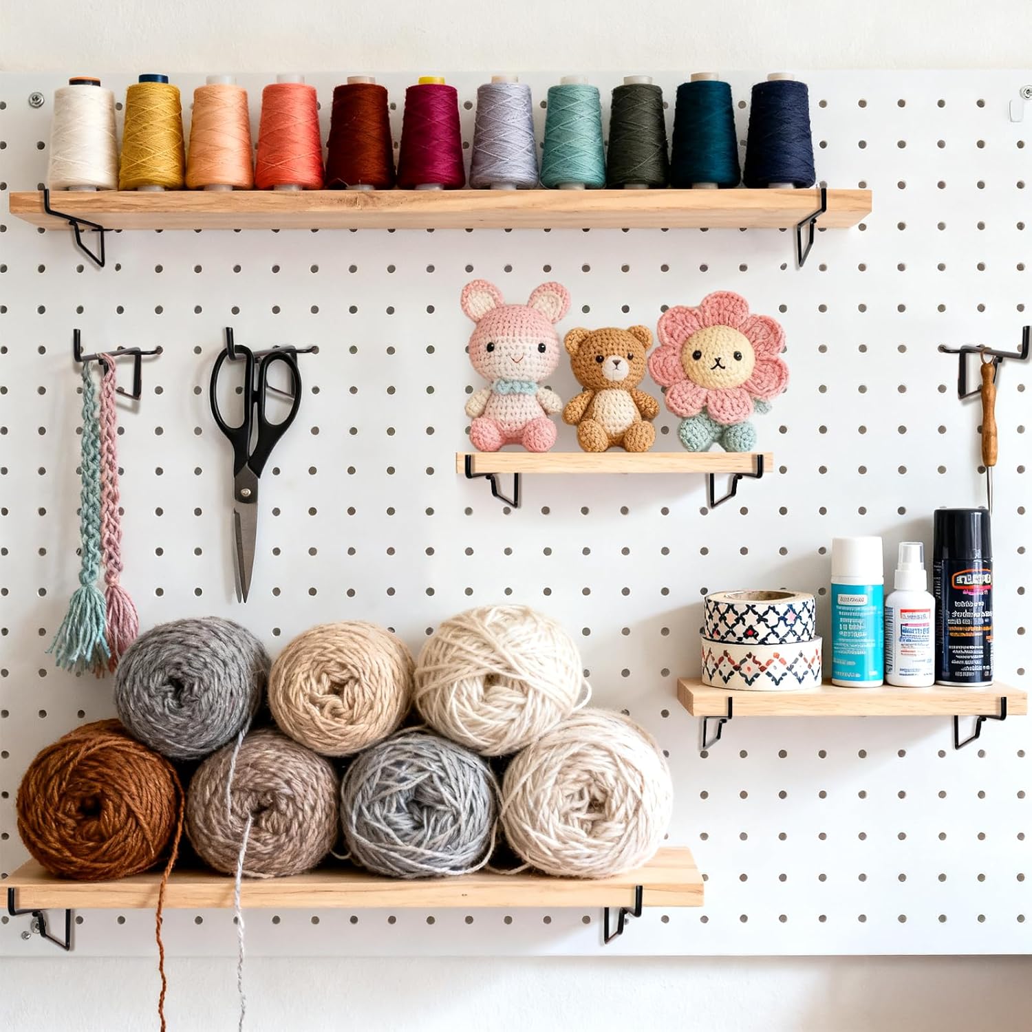 14 Pieces Pegboard Shelf Hooks, 8 Inch Black Metal Peg Board Brackets, 1/4 Inch Peg Board Shelving Hooks Accessories, Heavy Duty Utility Tool Hangers Set for Garage, Craft, Workshop