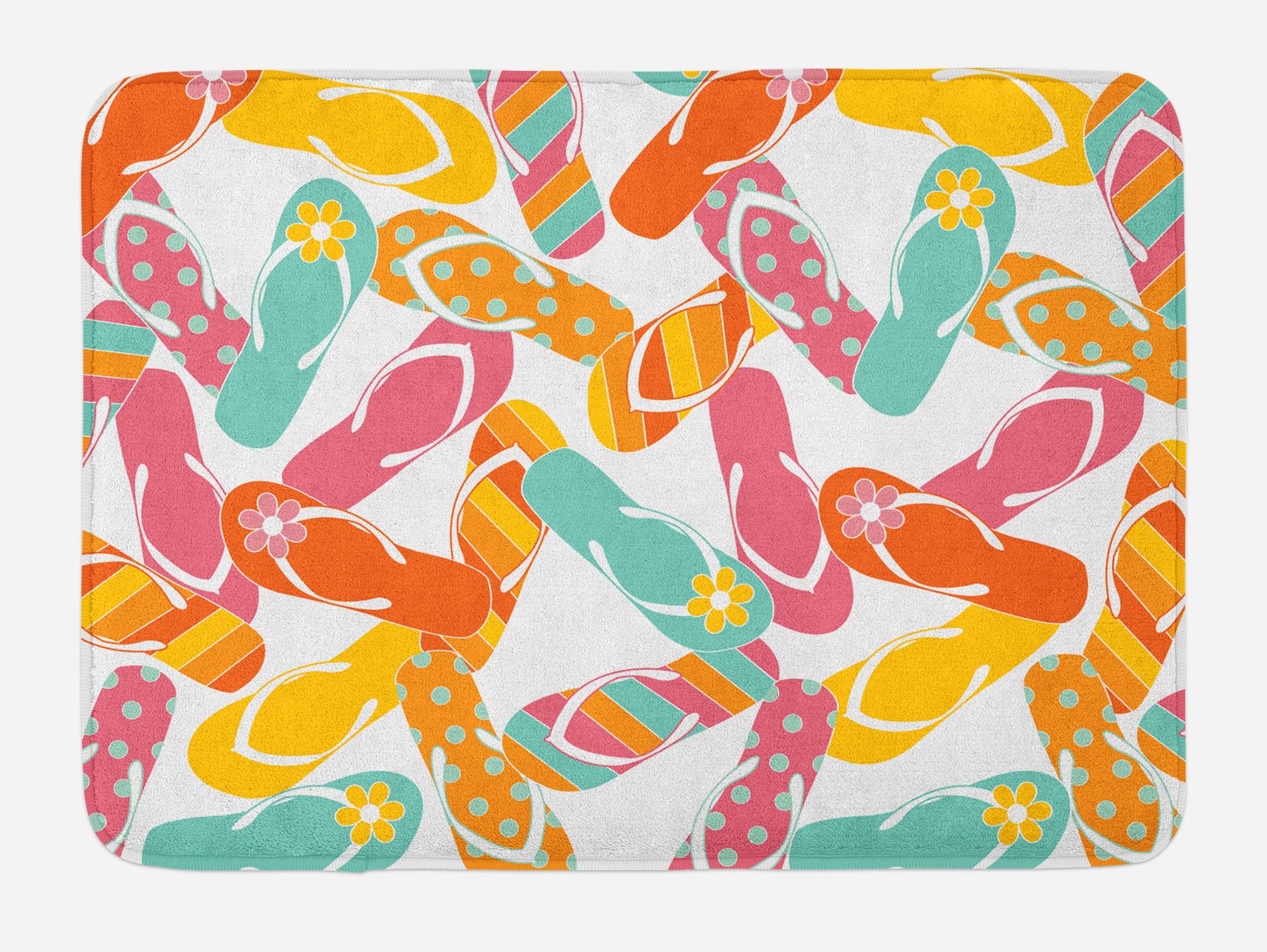 Ambesonne Summer Bath Mat, Colorful Bunch Flip Flops Sandals Pattern Relax Holiday Sunbath Theme Groovy Graphic, Plush Bathroom Decor Mat with Non Slip Backing, 29.5 W X 17.5 W Inches, Multicolor