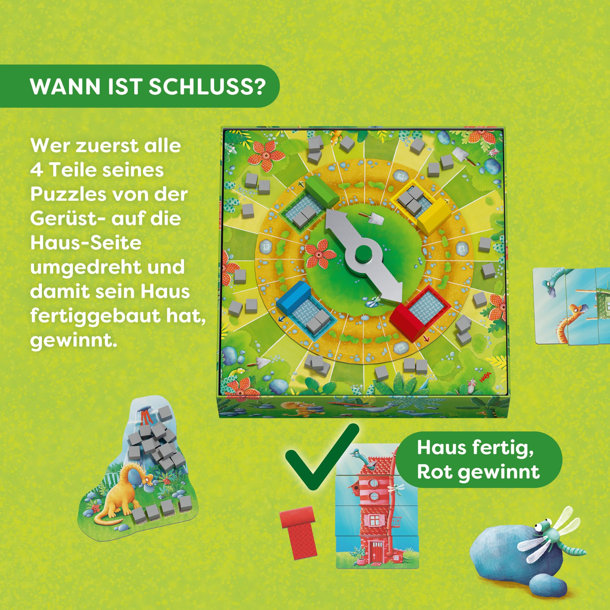 HABA Der Dino-Bautrupp – Spannendes 3D-Kinderspiel ab 4 Jahren mit Drehscheibe & Baustellen-Action – Fördert Motorik & erstes Zählen – Für 2–4 Spieler – 2013073001