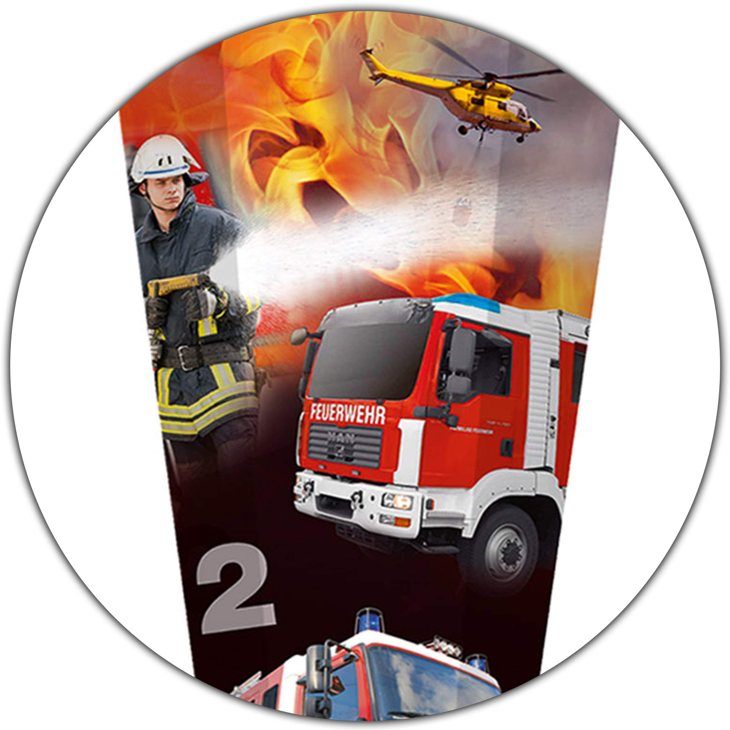 alles-meine.de GmbH Set - Schultüte - mit 3D Glitzer - Effekt ! + 5 kleine Zuckertüten - Feuerwehr - Feuerwehrmann & Feuerwehrauto - 50-85 cm - Größe wählbar - rund - incl...