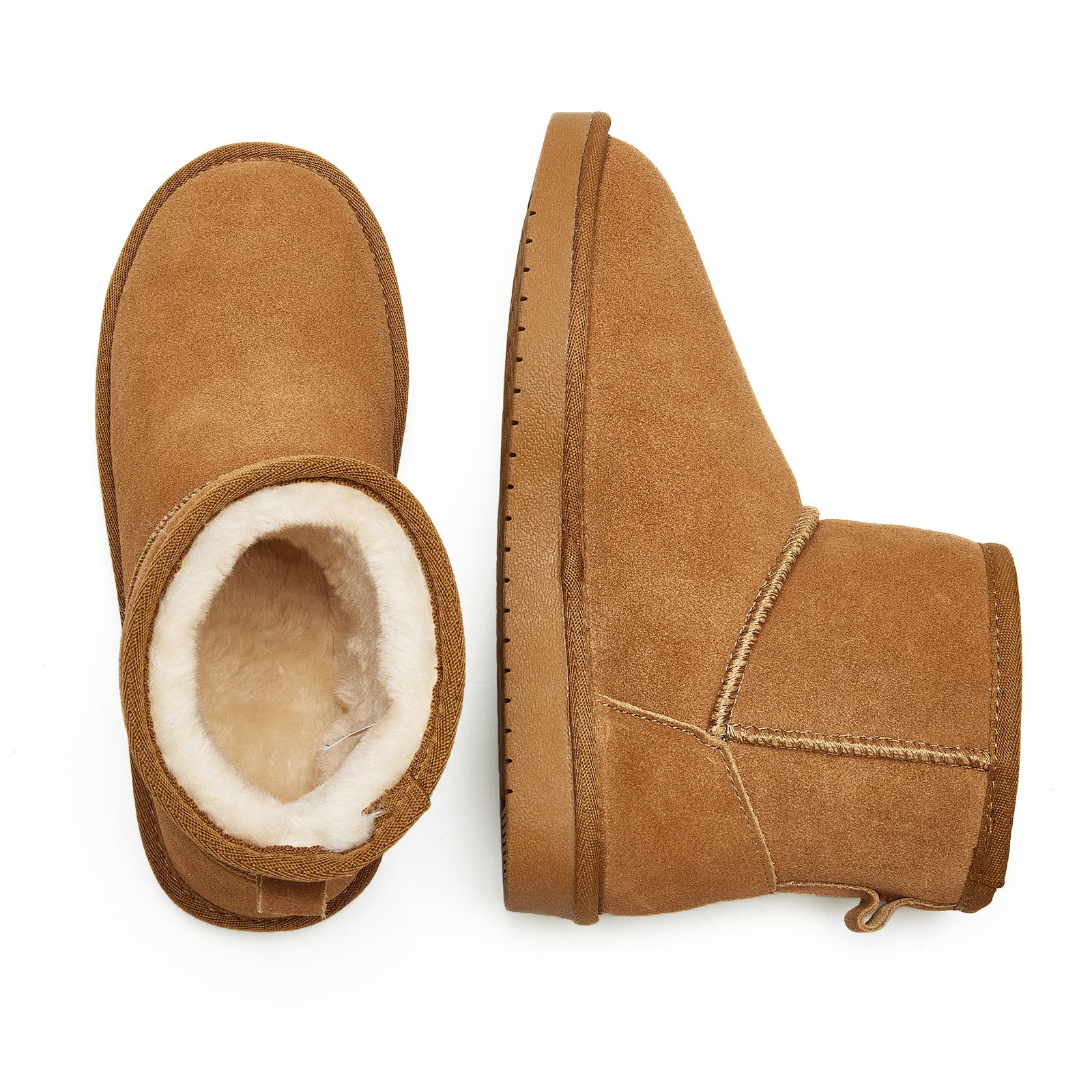 BlackTwig Womens Ankle Snow Boots - Short Fur Lined Suede Winter Boots Slip On for Warmth Comfort