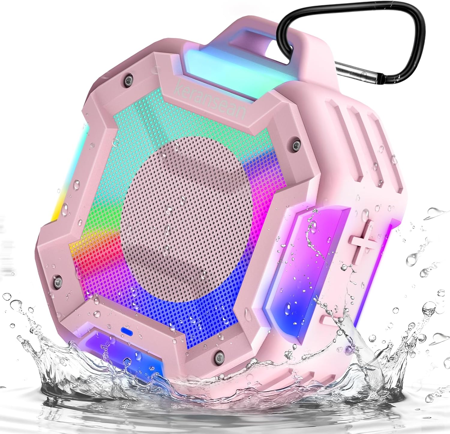 Bluetooth Shower Speaker, Portable Bluetooth Speaker, IPX7 Waterproof Outdoor Speaker Wireless, Small Bluetooth Speakers with LED Light, BT5.4, TWS Stereo Pairing for Kayaking, Camping(Pink) - Image 1 of 8