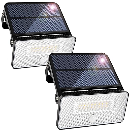 Solar Flood Lights Outdoor 3000Lm, Lightweight Solar Motion Lights, IP67 Waterproof Solar Spot Lights Outside, Solar Powered Security Lights for Garage Porch Patio Yard Fence Garden(4000K)