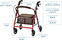 Vista 3 de Nova - Productos Médicos Get Go Petite Rolling Walker, caminador rodante pequeño - 13 libras., 4209CRD, Rojo, 1, 1