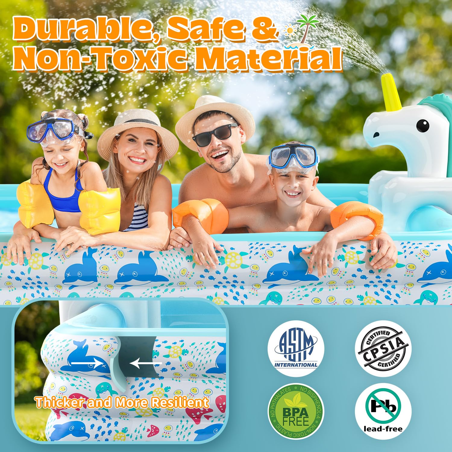 Piscine Gonflable Skirfy avec arroseur, Piscine de Jardin XXL 300 x 180 x 60 cm, Piscine pour Enfants épaissie adaptée aux Adultes et Enfants, Piscine extérieure Estivale pour Le Jardin