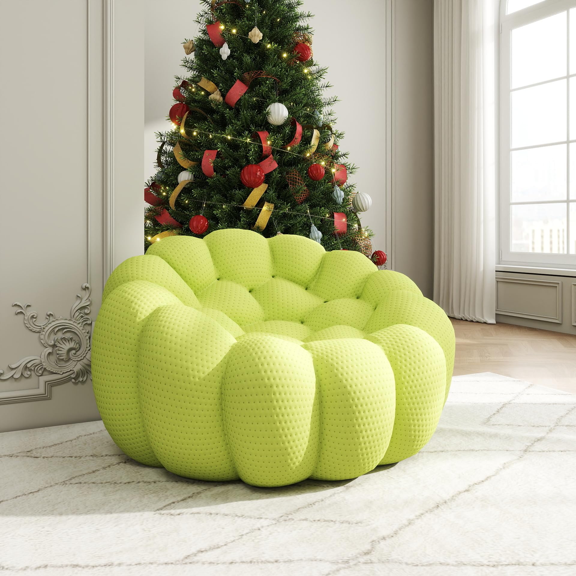 49.21'' Bubble Sofa, Oversized Bubble Couch Chair, Comfy Upholstered Mesh Fabric Floor Sofa, 3D Honeycomb Modern Curved Couch for Living Room,