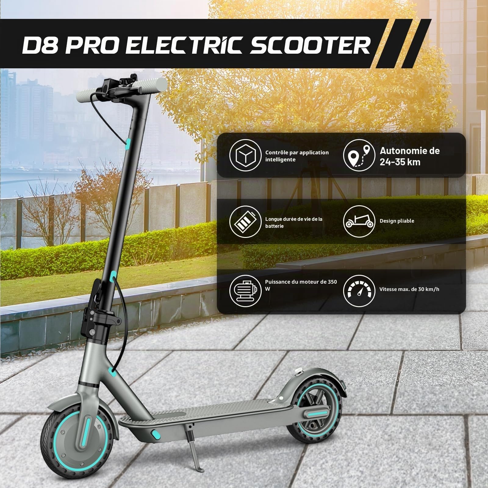 EGGKING Trottinette électrique adulte – 350 W, vitesse jusqu'à 25 km/h, 8,5" pneus anti-crevaison, 35 km, double frein, contrôle de l'application