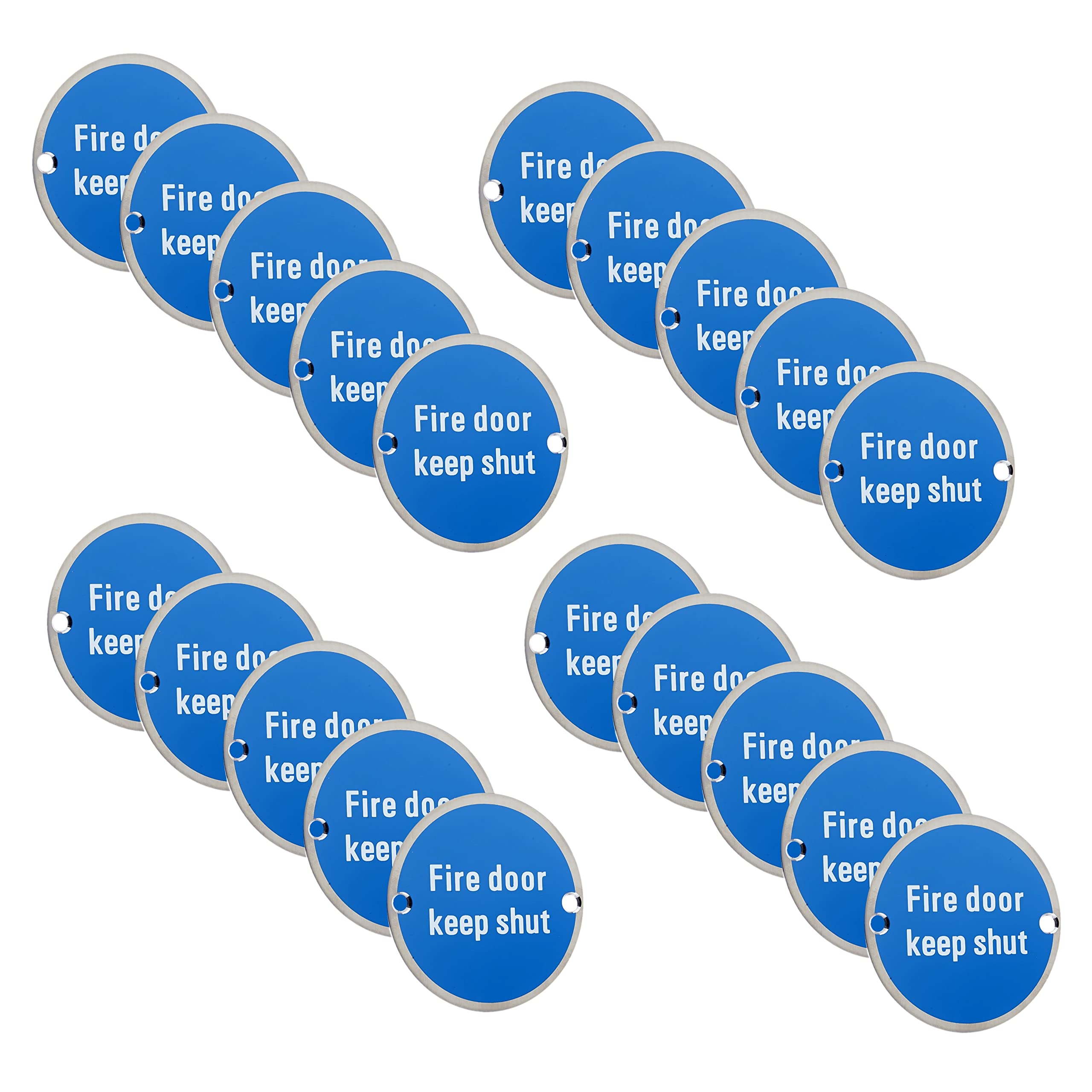 Fire Door Keep Shut Sign Round Metal Disc Stainless Steel 76 x 1.5mm Pack of 20