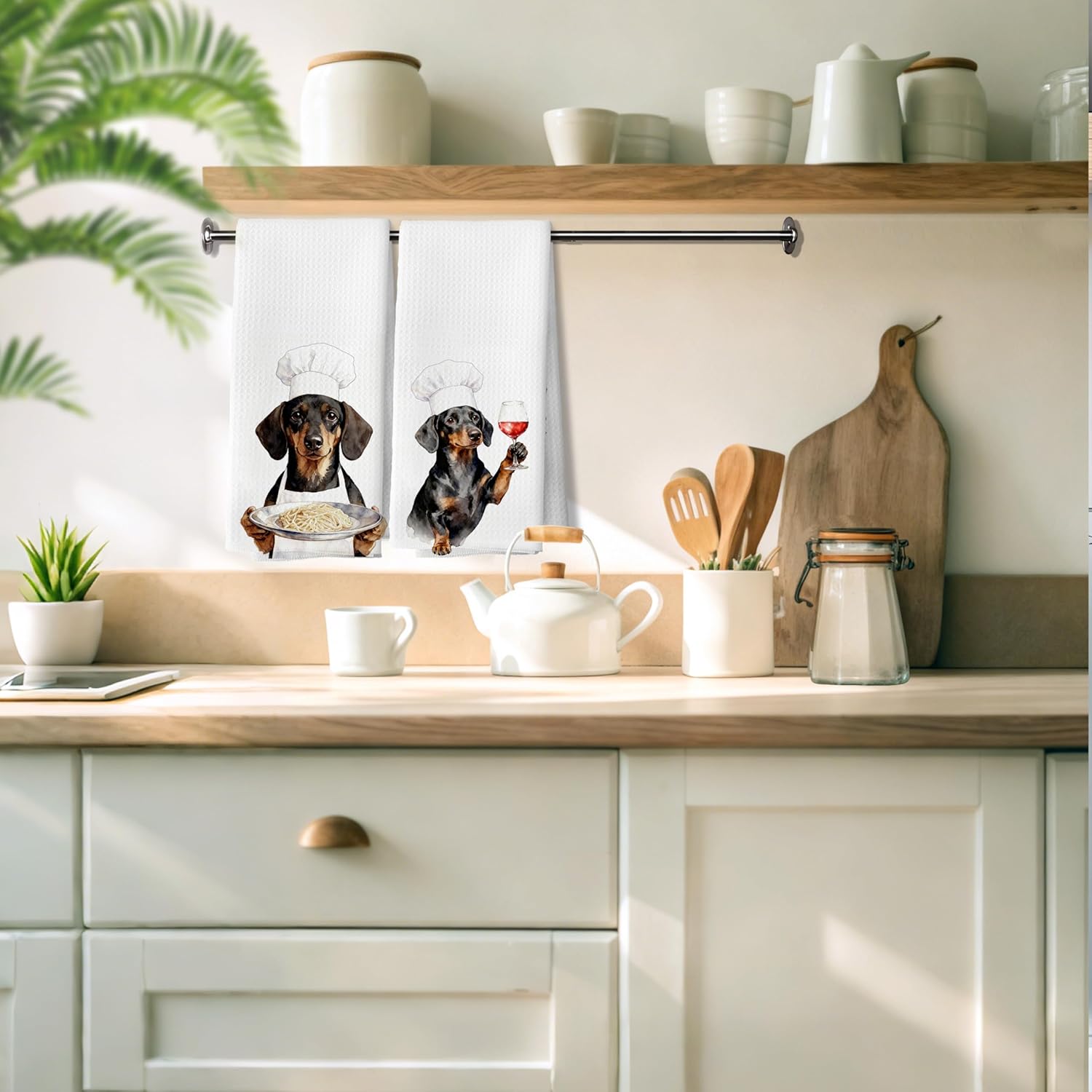 Funny Chef Wine Dachshund Gifts Kitchen Dish Towels, Dachshund Gifts for Women Men, Weiner Dog Decor Decorative Hand Tea Towels for Kitchen Bar Cart, 16x24 Inches Set of 2 - Image 3