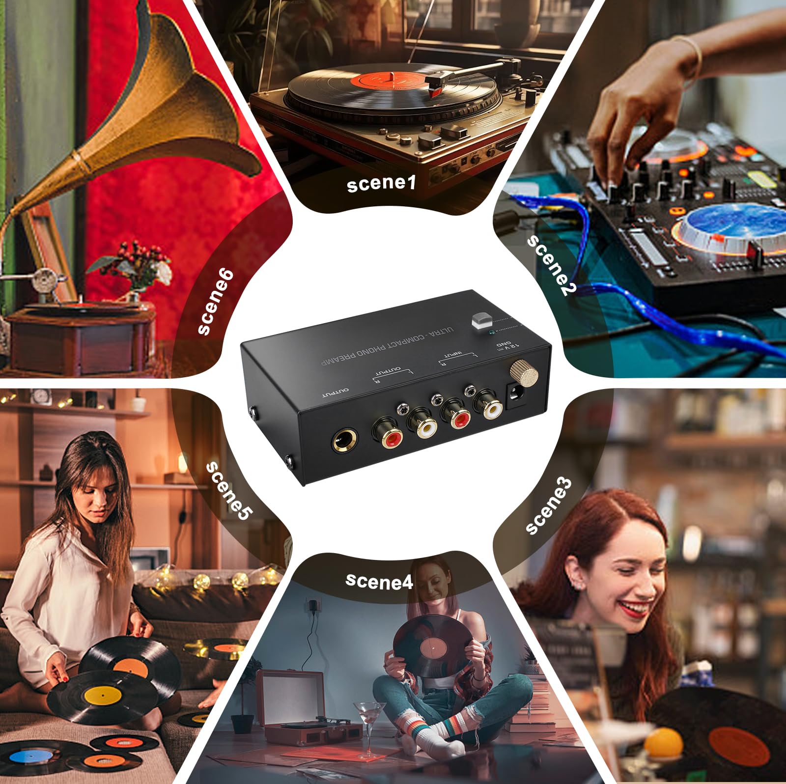 Preamplificatore Phono giradischi con adattatore DC 12V ingresso RCA uscita RCA spina UE