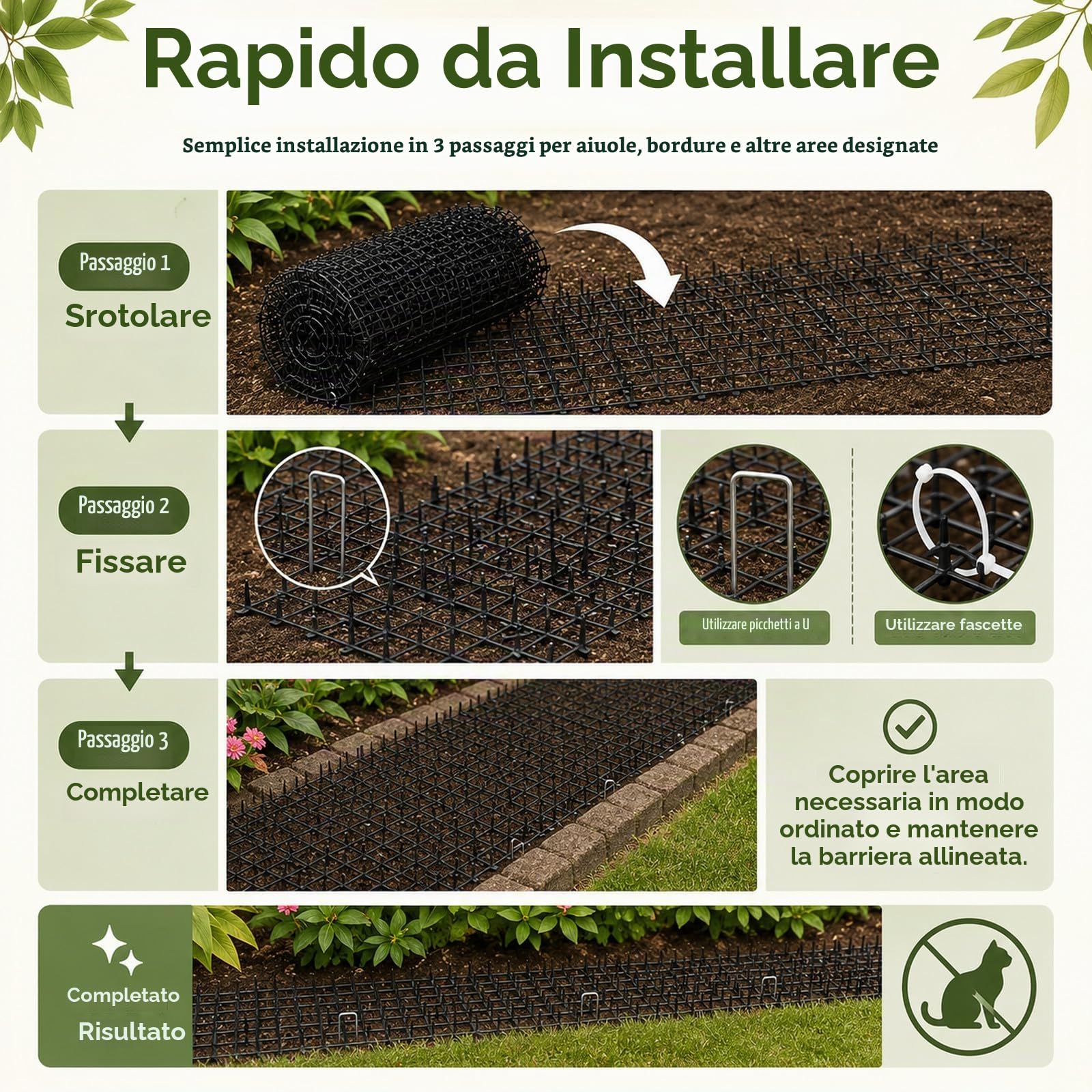 JMIATRY Dissuasori Per Gatti 400 x 30 cm, Tappetino Repellente per Gatti, Picchi Rete Anti Gatto per Animali Selvatici