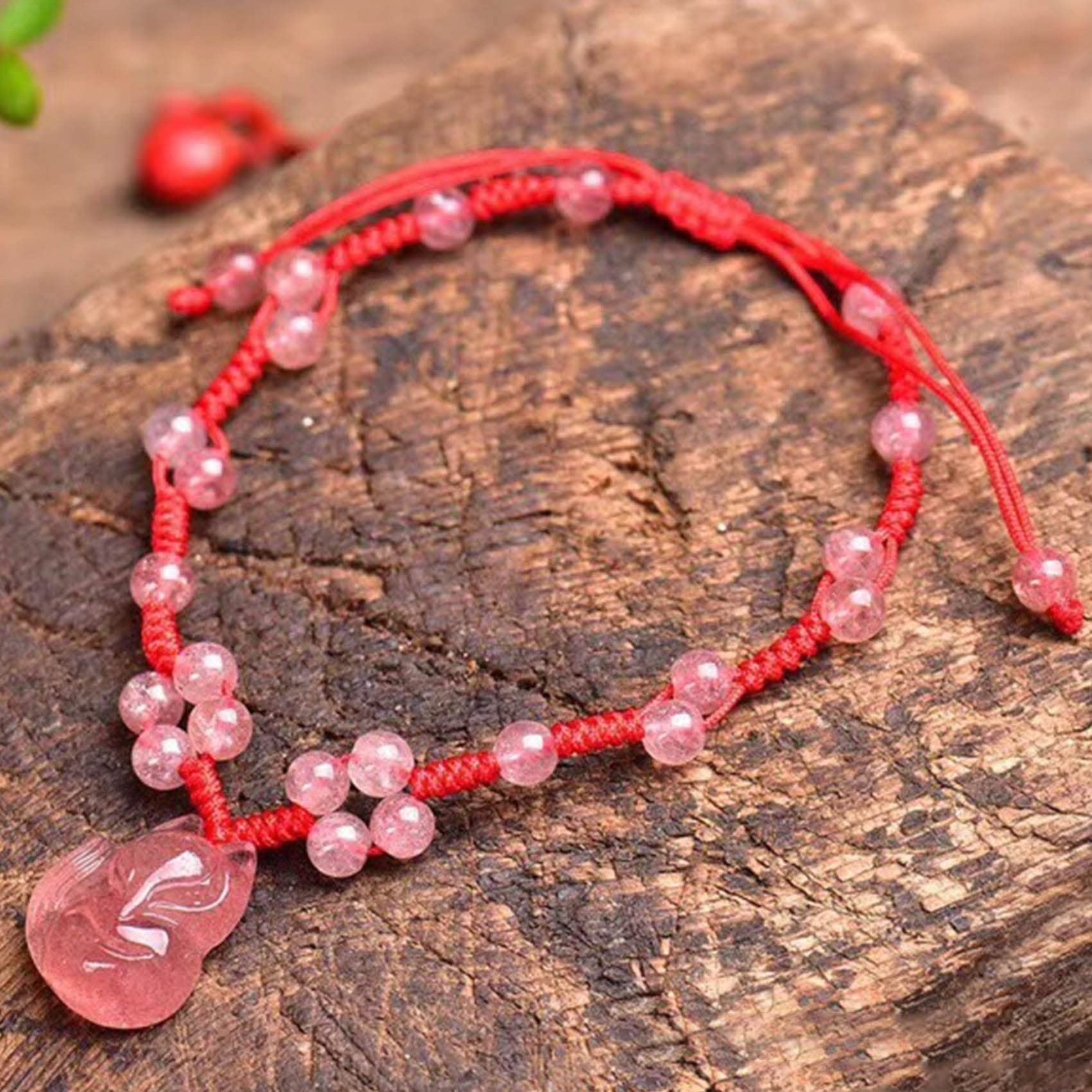Tobillera Feng Shui Tobillera de Cuarzo Fresa Pulsera de Tobillo con Dije de Zorro de Nueve Colas Amuleto de Buena Suerte Pulsera de pie de Hilo Rojo Tobillera de Chakra de Cristal Reiki Talismán