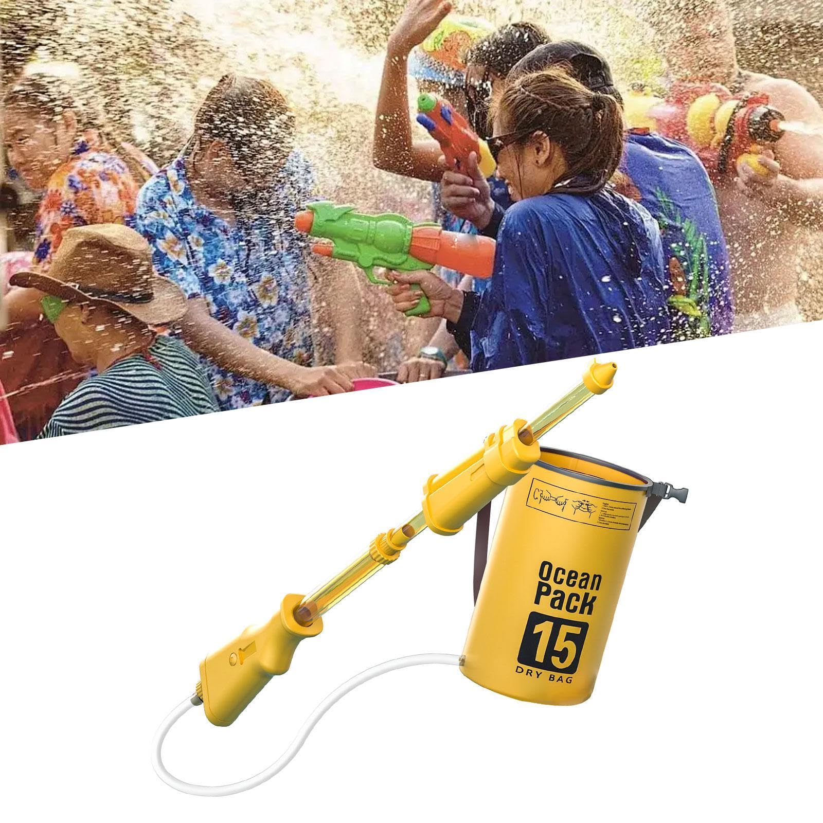 Wasserpistole Rucksack Wasserwerfer Spielzeug Wasserblaster Spritzpumpe Wasserspritze Kompakt Leicht Tragbar mit Nachfüllbeutel Und Zugtechnik für Kin, Gelb