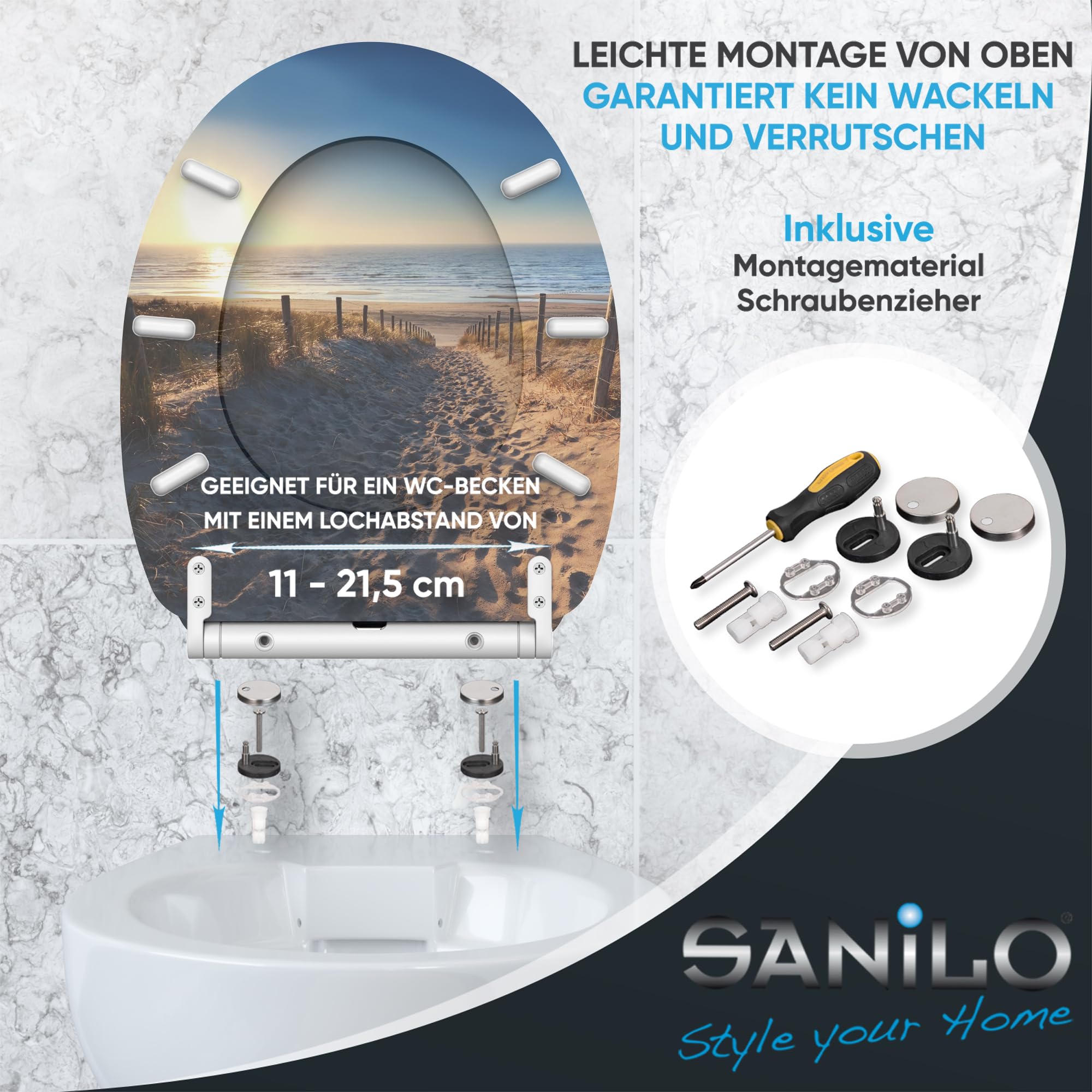 Sanilo WC Sitz mit Absenkautomatik & Quick-Release aus Holz, Düne