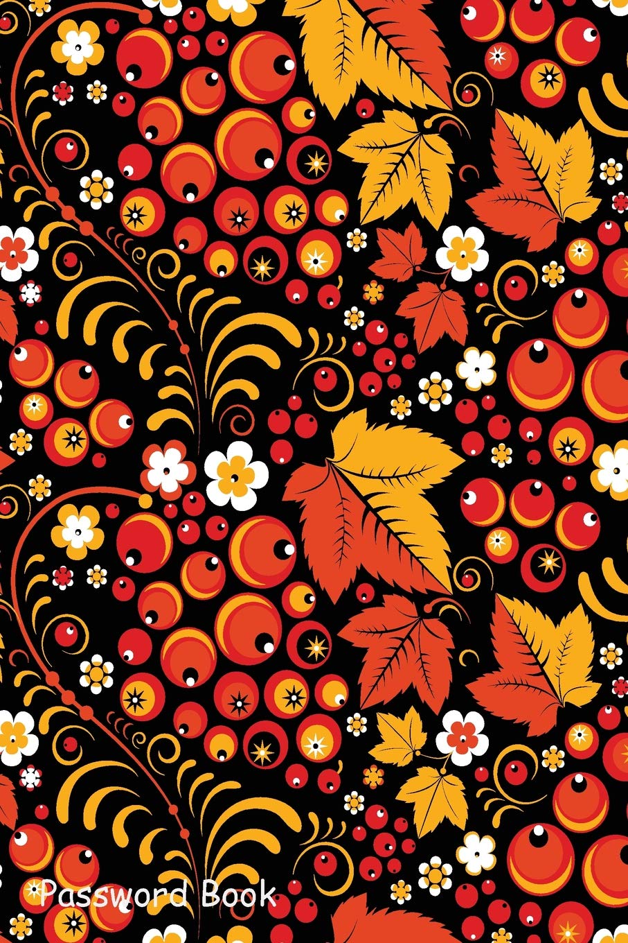 Password Book: Include Alphabetical Index with Khokhloma Seamless Pattern in Slavic Folk