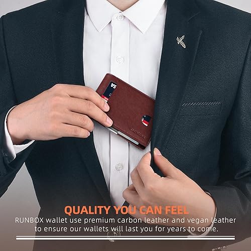 Miniatura 192 de RUNBOX - Carteras delgadas para hombre, cartera de piel con pinza para el dinero, cartera de bolsillo frontal con bloqueo RFID, tarjetero Negro