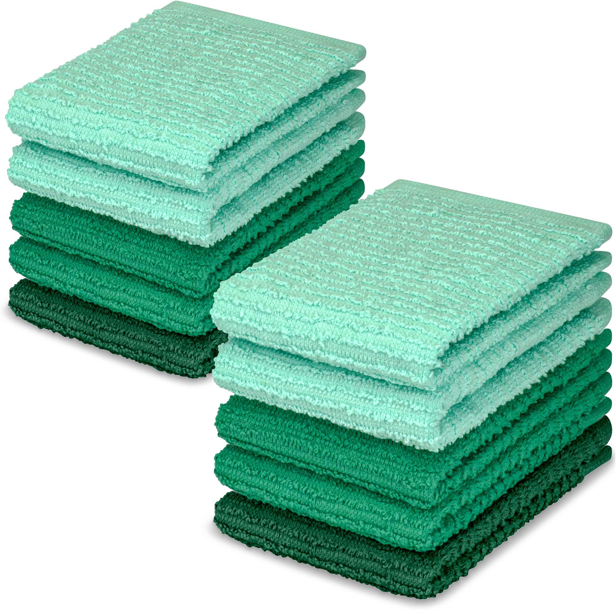 DecorRack10 Pack Kitchen Dish Towels, 100% Cotton, 12 x 12 Inch Dish Cloths, Perfect Cleaning Cloth for Washing Dishes, Kitchen, Bar, Counter and Car, Teal Green (Pack of 10)