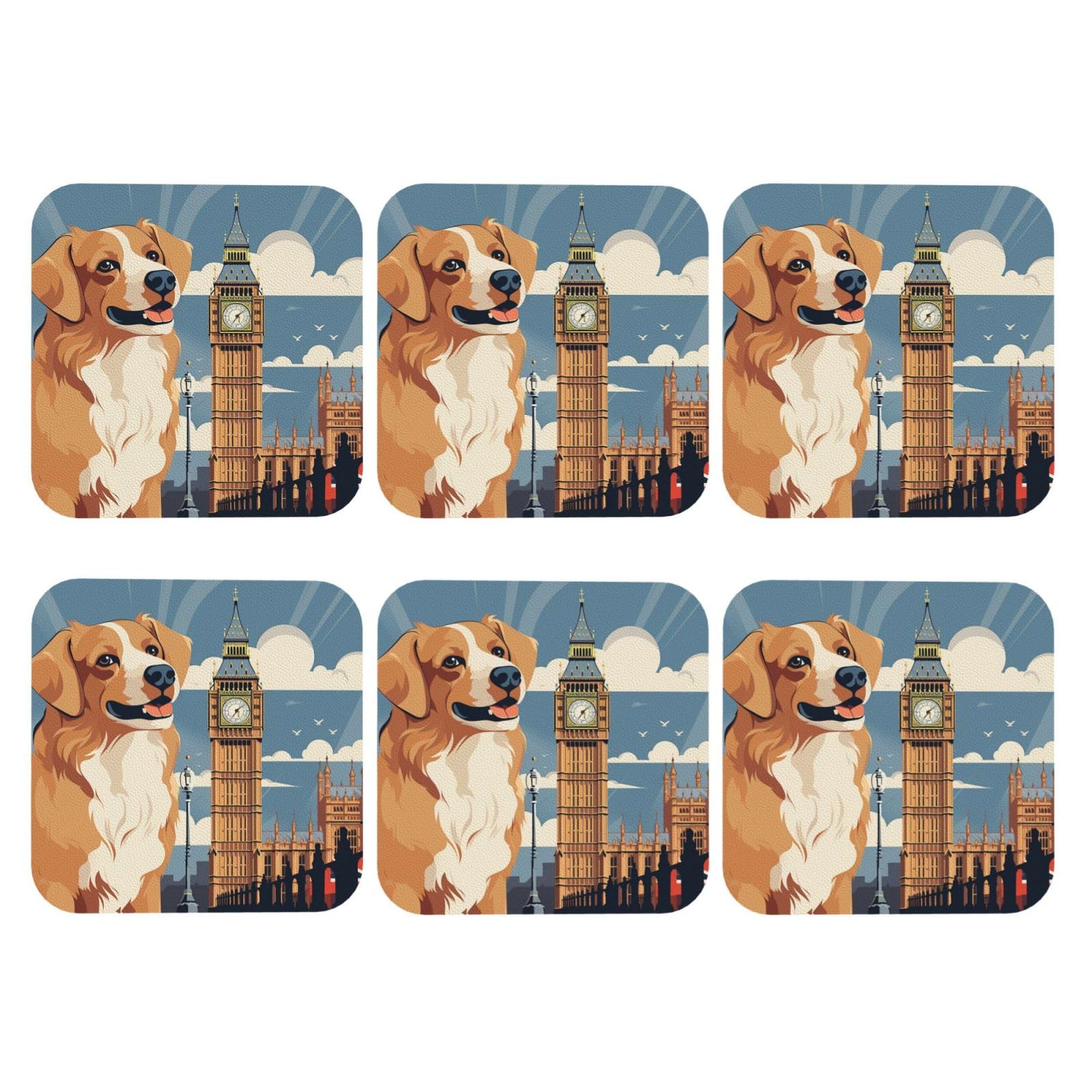 6pcs Leather Coasters for Drinks, Cute Dog Sitting Drink Coasters for Tabletop Protection, 4" Cup Coasters for Coffee Table Decor, Non-Slip Drinking Cup Mat for Hot Or Cold Drink