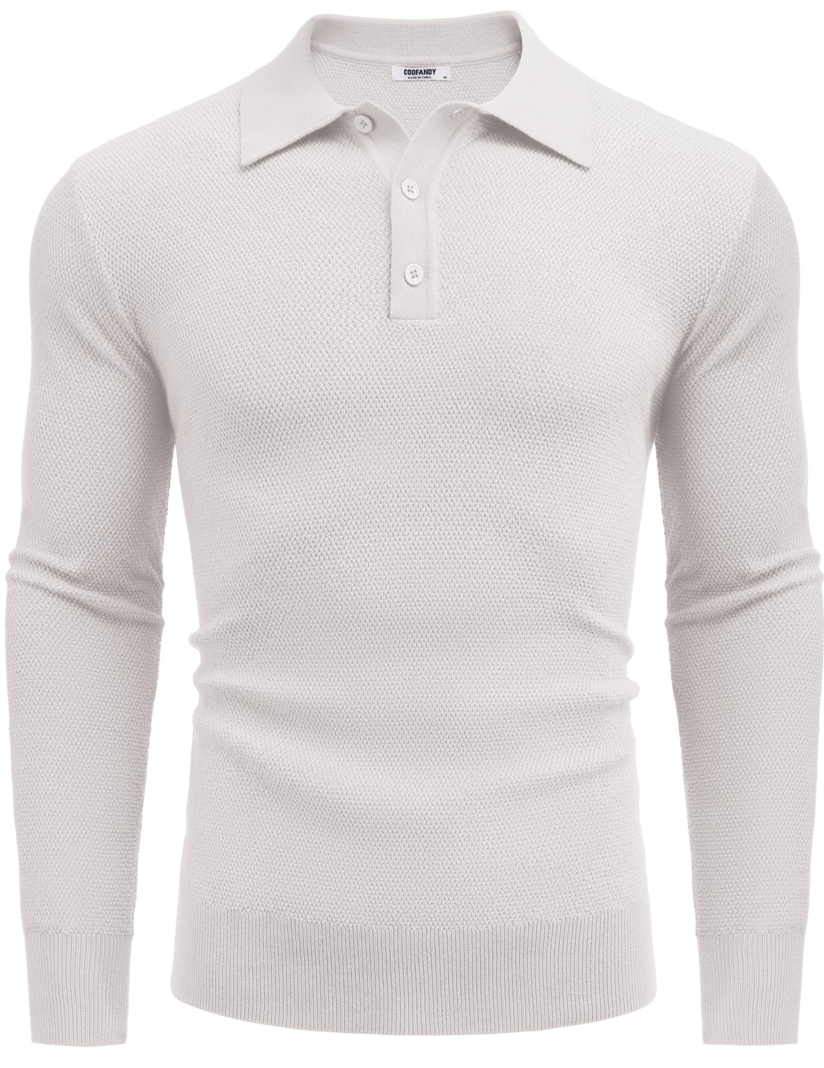 COOFANDY Polo da uomo in maglia a maniche lunghe casual polo maglioni camicia a nido d'ape con colletto