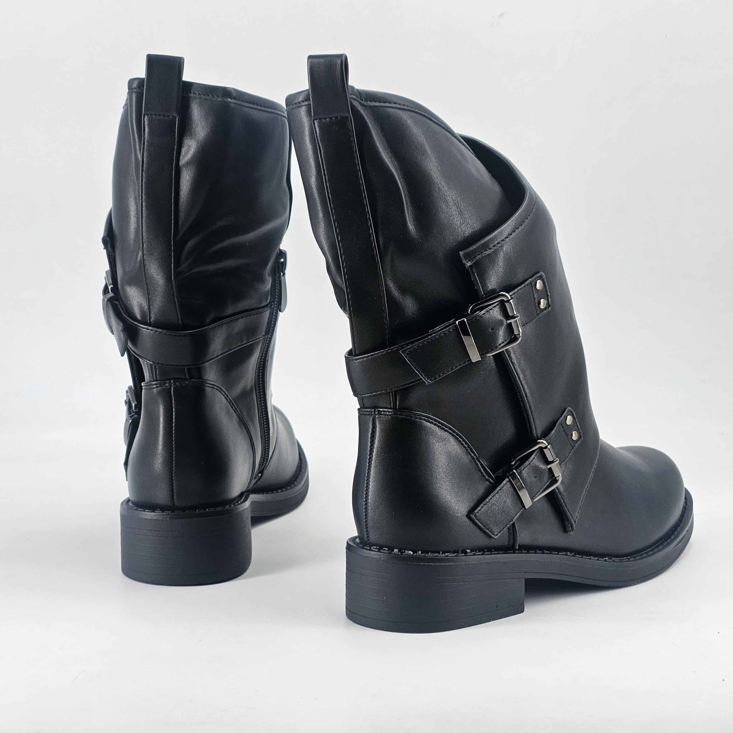 JOMIX Stivali Donna Biker Fashion con Fibbie Laterali Stivaletti in Pelle Sintetica con Cerniera Casual e Chic