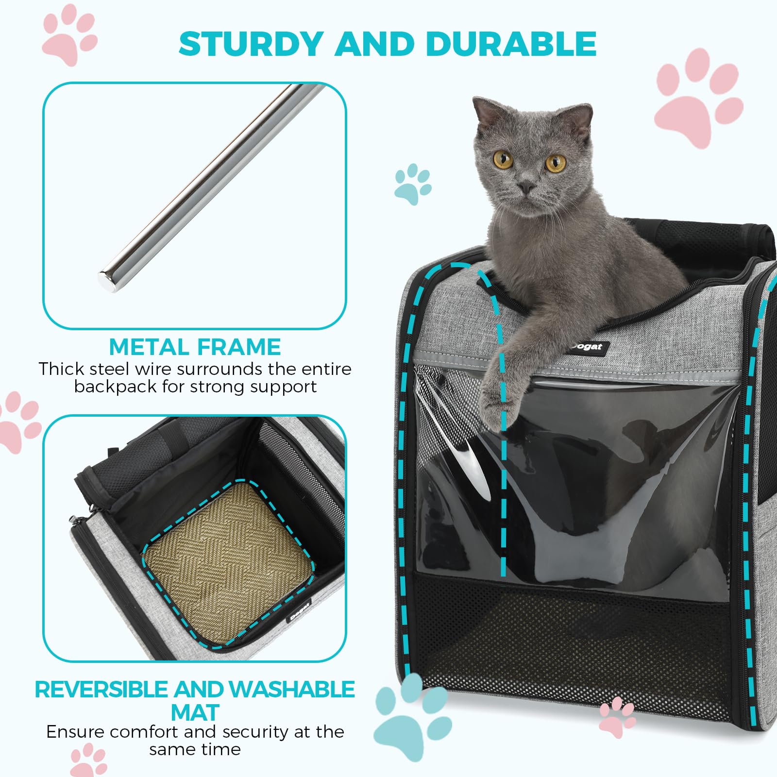 Dogat Cat Carrier Dog Backpack for Pets Up to 15 lbs (7 kg), Cat Backpack Carrier with Breathable Mesh - Image 4