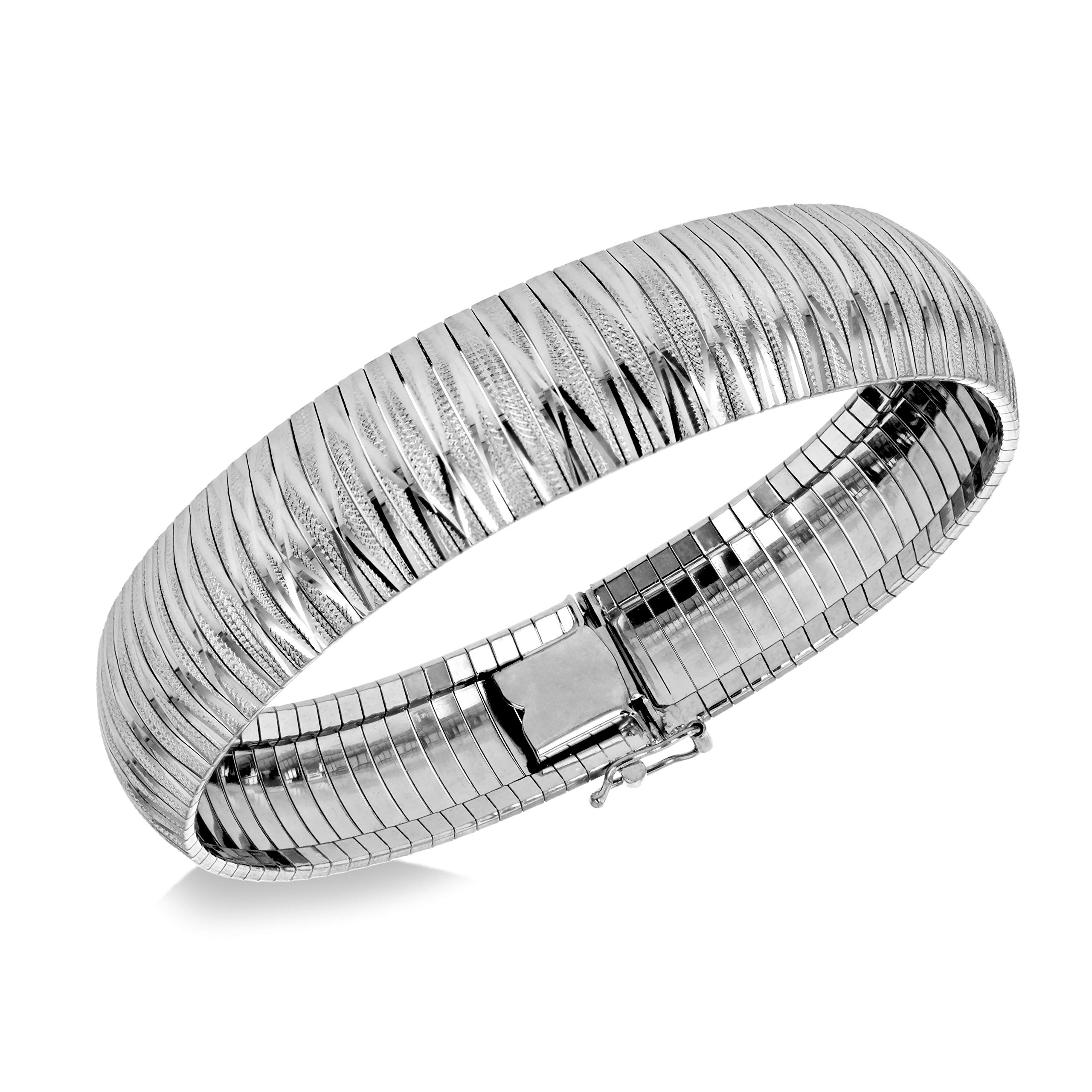 Tuscany Silver Bracciale Donna In Argento Sterling 925 Placcato Rodio, Modello Cleopatra Striata, Lunghezza 19 Cm, Ipoallergenico, Regalo In Confezione Delicata