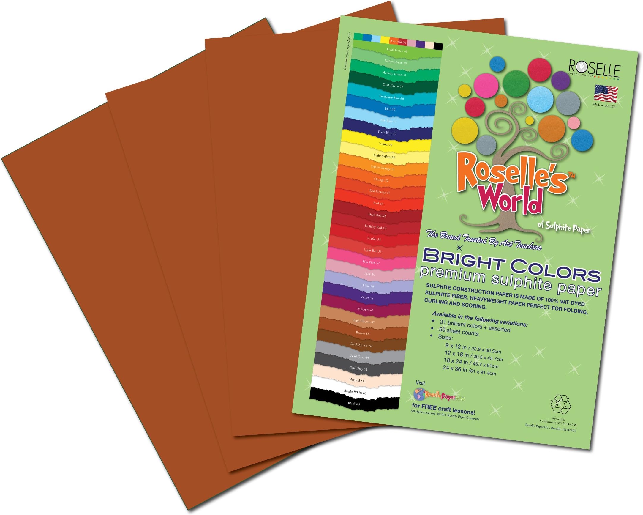 Suphite Construction Paper, 9 x 12 Inches, Brown, 50 Sheets Per Package (71301)