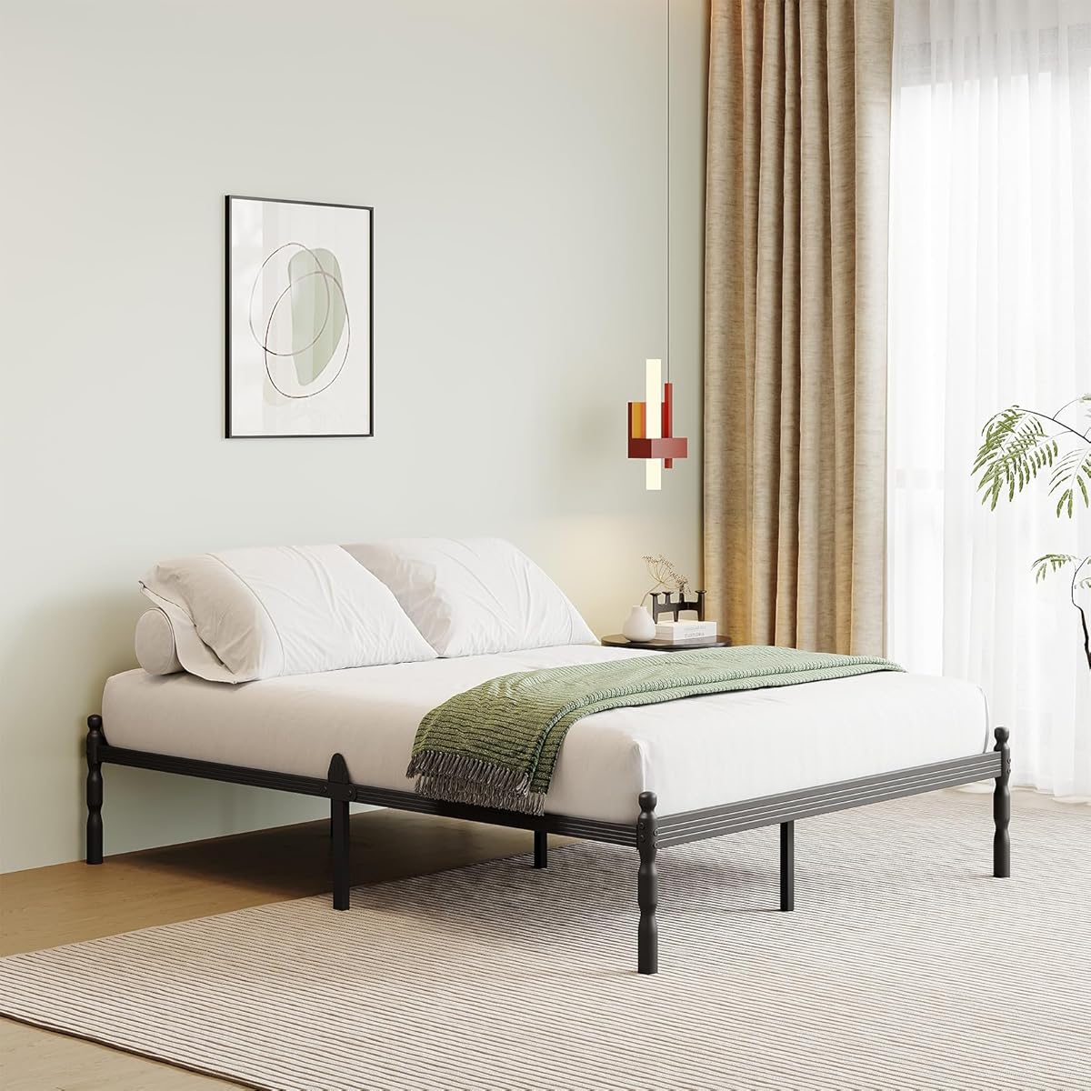 14 Inch High Metal Bed Frame Full Size No Box Spring Needed, Platform Full Size Bed Frame, Prevent Mattress Sliding, Easy to Install, Noise Free