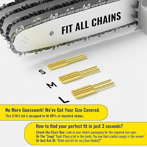 Miniatura 8 de Electric Chainsaw Sharpener Kit with 6 Titanium-Coated Diamond Bits - Handheld Chain Saw Sharpener Tool for All Chains - No Removal Required, Easy