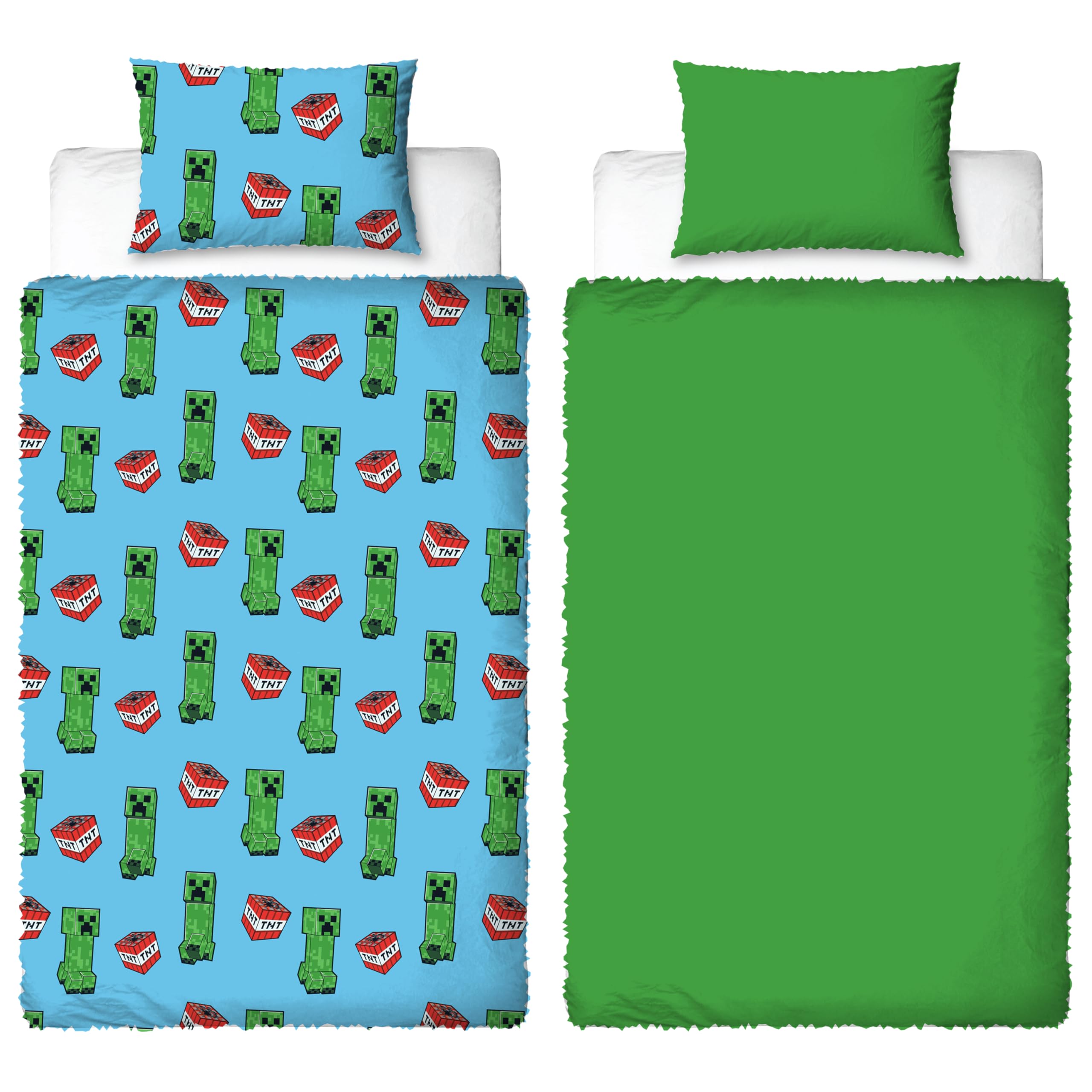 B&Q -  Minecraft Fleece Single Duvet Creepers Reversible Quilt Cover Set Blue Kids