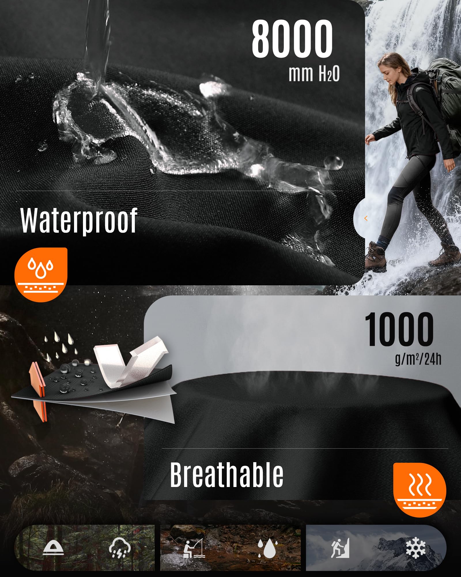 33,000ft Damen Softshelljacke mit Abnehmbarer Kapuze Wasserdichte Atmungsaktiv Fleece Gefütterte Winterjacke Winddichte Übergangsjacke Funktionsjacke zum Radfahren, Wandern