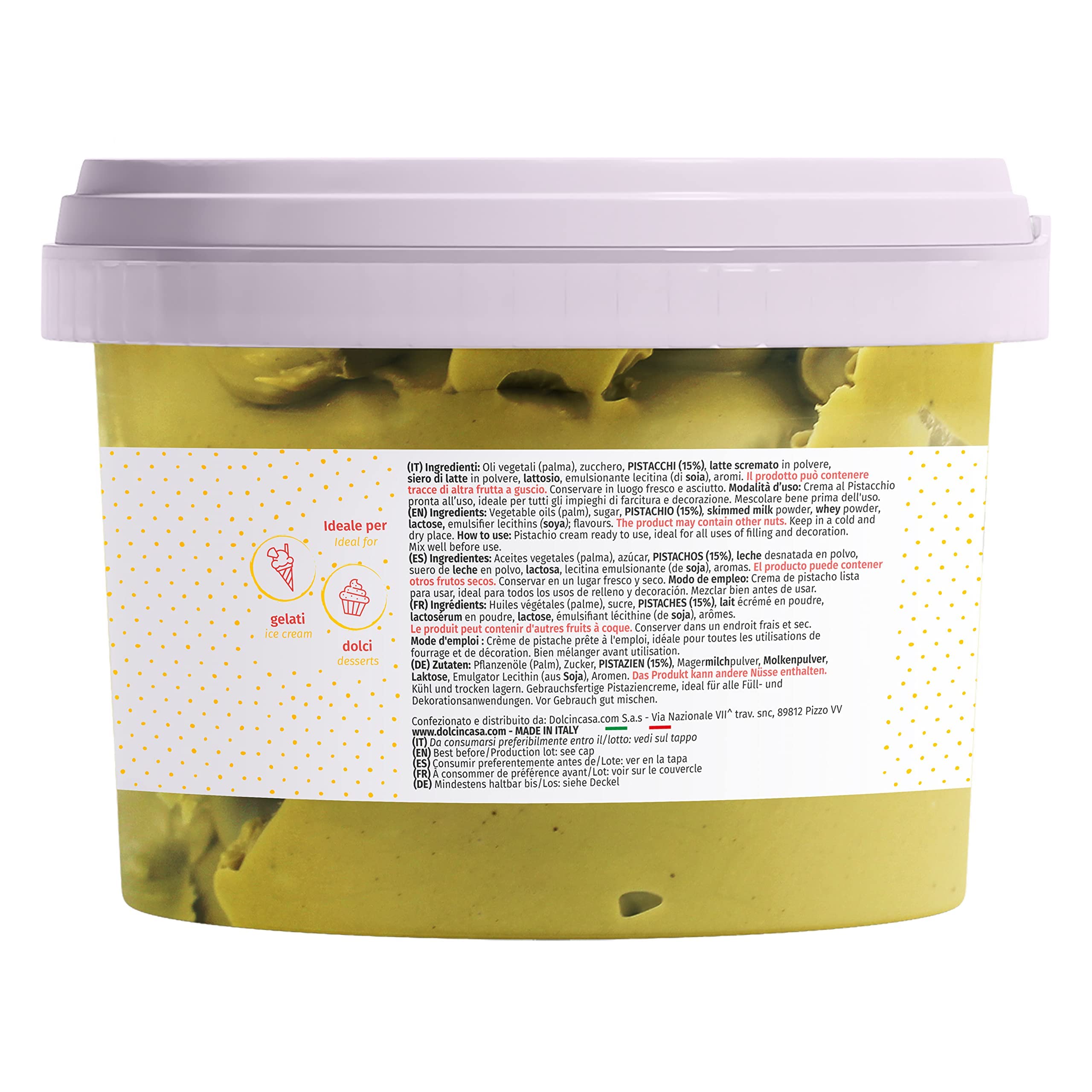 Dolcincasa-Crema al Pistacchio spalmabile o per farcire 500g Senza Glutine Alta Qualità per Ricette Dolci e Salate
