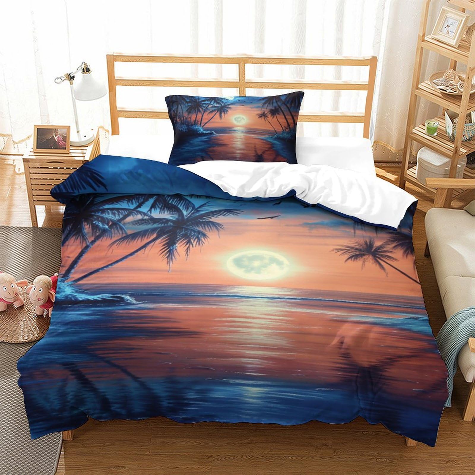 Housse de couette enfants plage 135x200cm et taie d'oreiller microfibre ado single