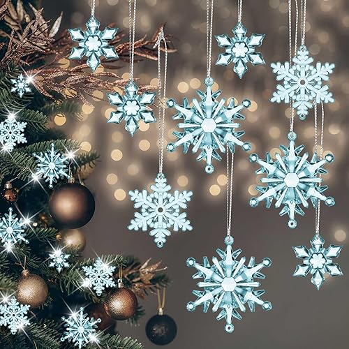 45 adornos acrílicos de copo de nieve, 3 estilos, colgante de árbol de Navidad de plástico transparente para Navidad, invierno, nieve, decoración de