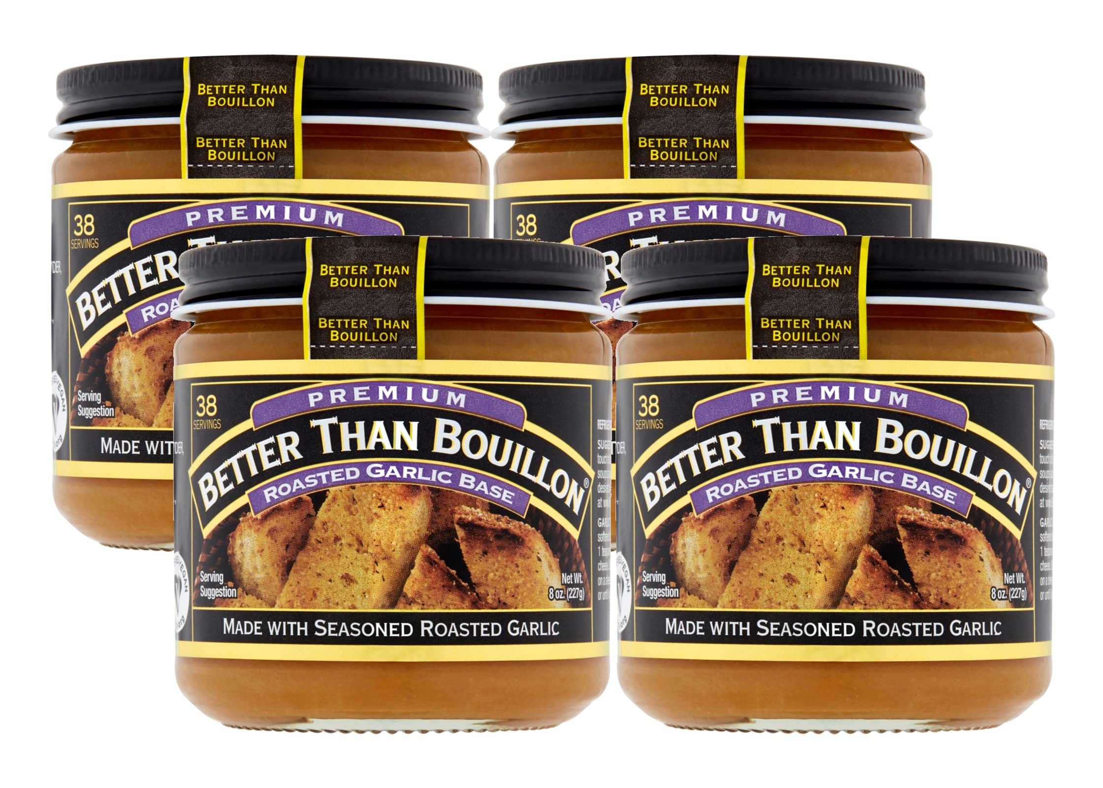 Premium Roasted Garlic Base, Made with Seasoned Roasted Garlic, 38 Servings Per Jar, 8 Ounce (Pack of 4)
