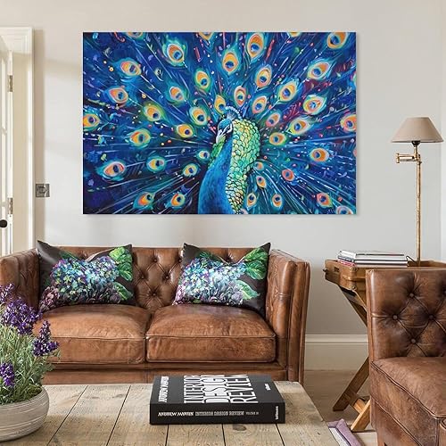 Miniatura 3 de Lienzo de pavo real con diseño de animales, póster de pintura de pájaros, decoración de pared para dormitorio, oficina, sala de estar, decoración