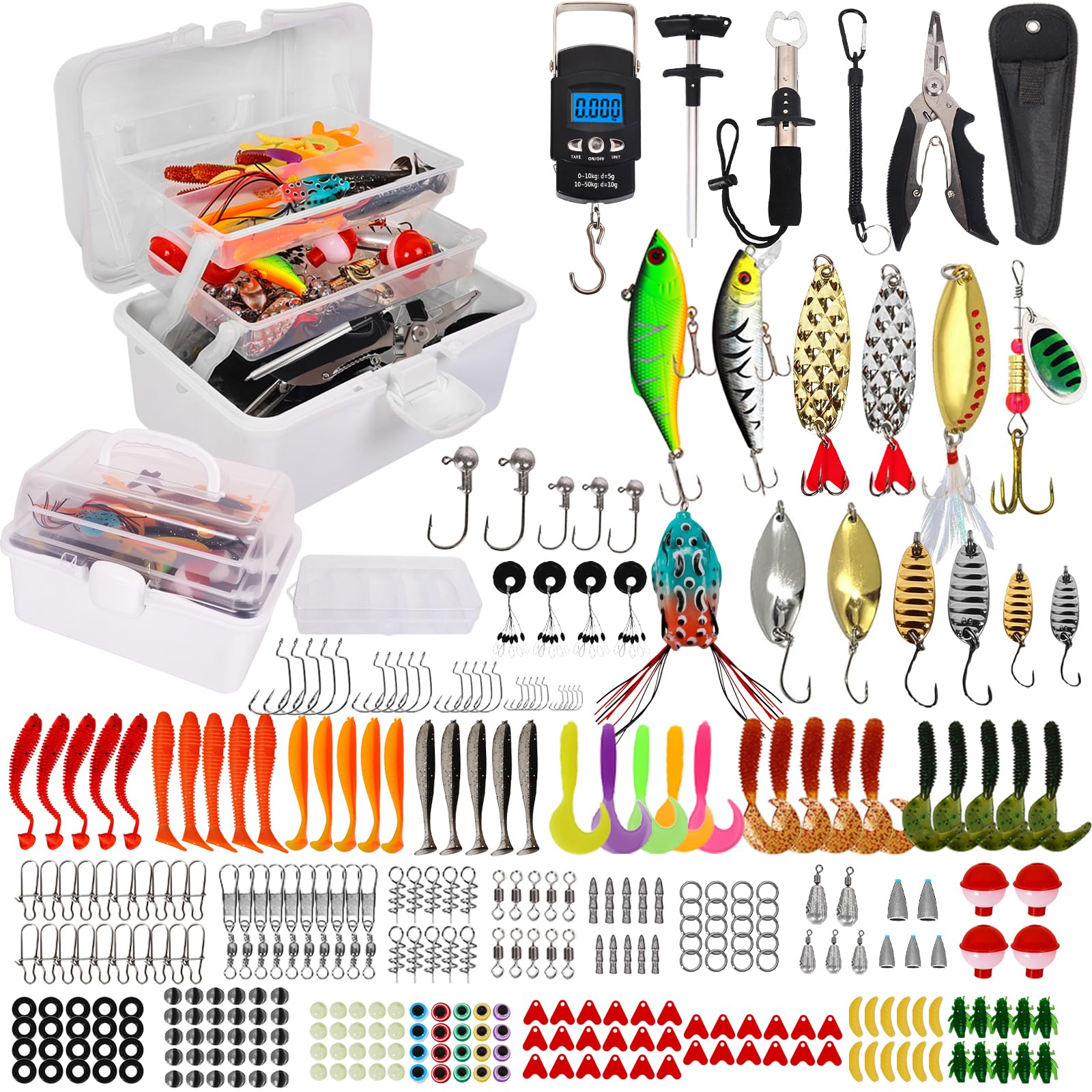 213 Pièces Accessoires de Pêche,Comprenant Plombs,Hameçons,Leurres et équipement,pour Les Poissons d'eau Douce et d'eau Salée pour Truite,Perche,Brochet,Sandre,Bar