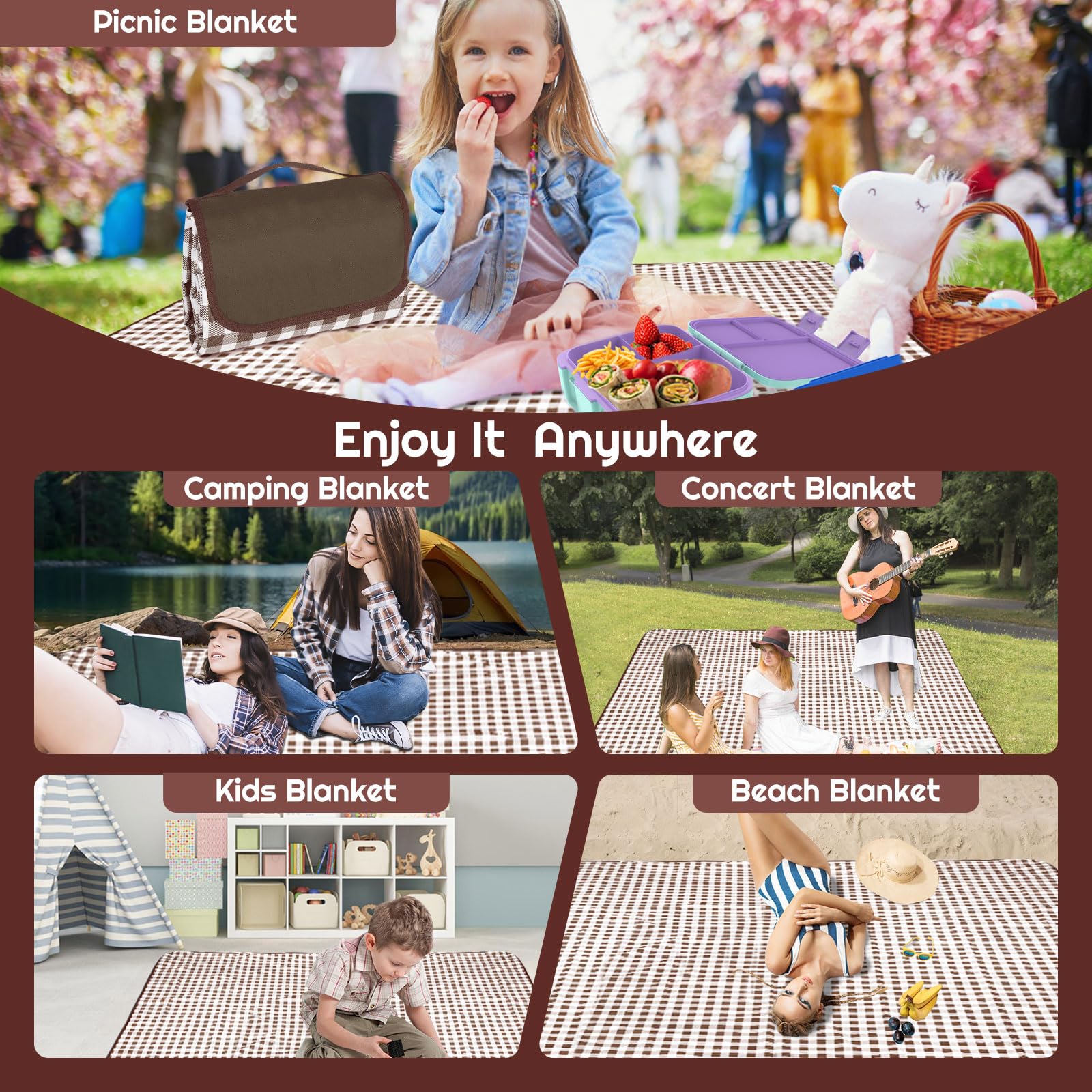 Maidyna Picnic Blanket Waterproof, 200 X 200 cm Large Beach Blanket Sandproof Picnic Mat with Carrying Handle - Image 4
