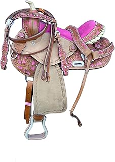 Deen, Enterprises Aparejos de cuero de primera calidad para caballos, cabeza de cuero a juego, cuello de pecho, riendas, tamaño 35,5 cm a 45,7 cm asiento disponible (asiento de 41,9 cm)