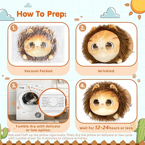 Miniatura 7 de Mewaii Bonita almohada de felpa de gato león, juguete de peluche Kawaii, peluche de gatito con disfraz de león, regalo de cumpleaños suave para