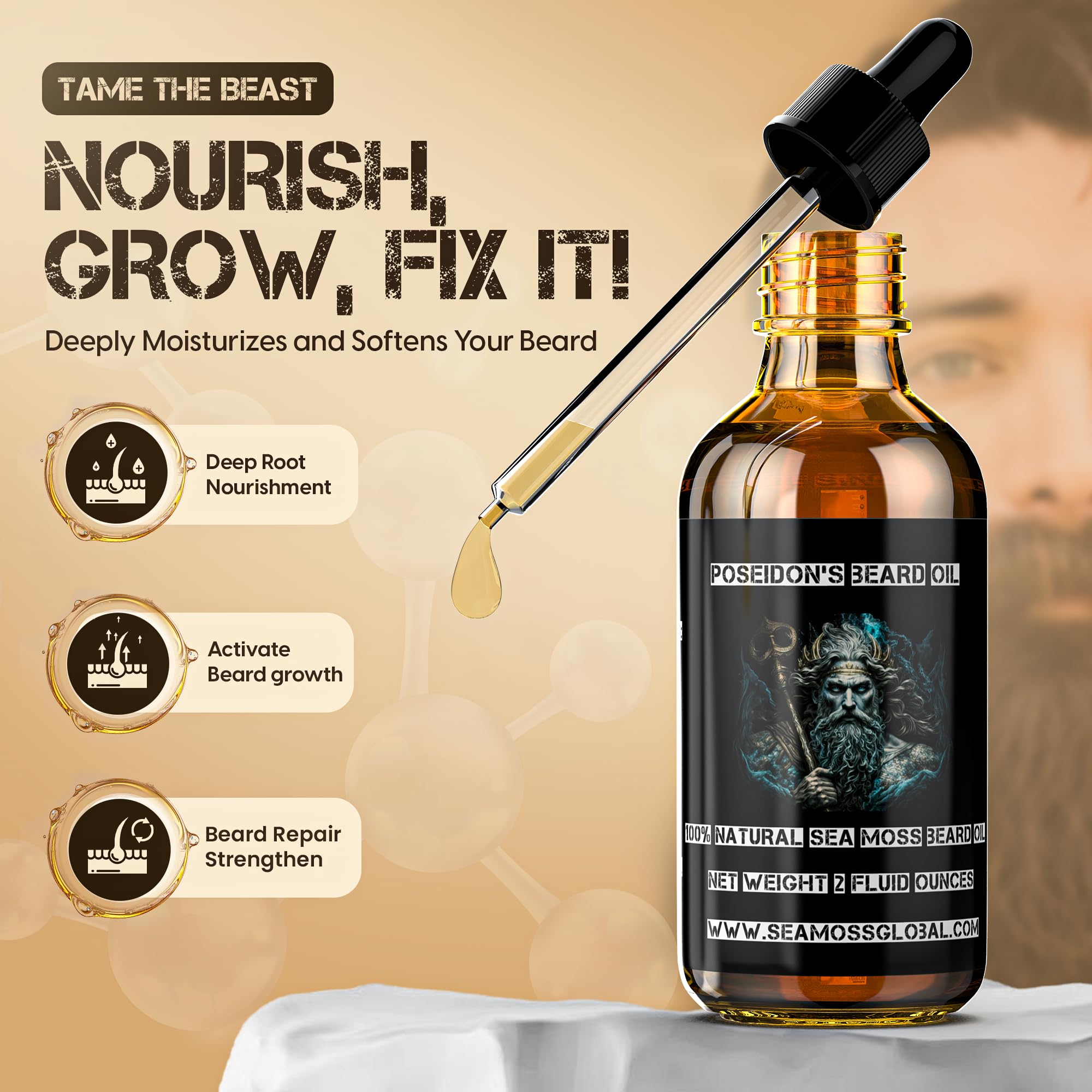 MG Windward Trading LLC Poseidon's Beard Oil with Sea Moss | Organic and Natural Beard Growth Gentleman's Beard Oil | Conditions Moisturizes, Thickens, Promotes Growth and MORE! | 2 oz.