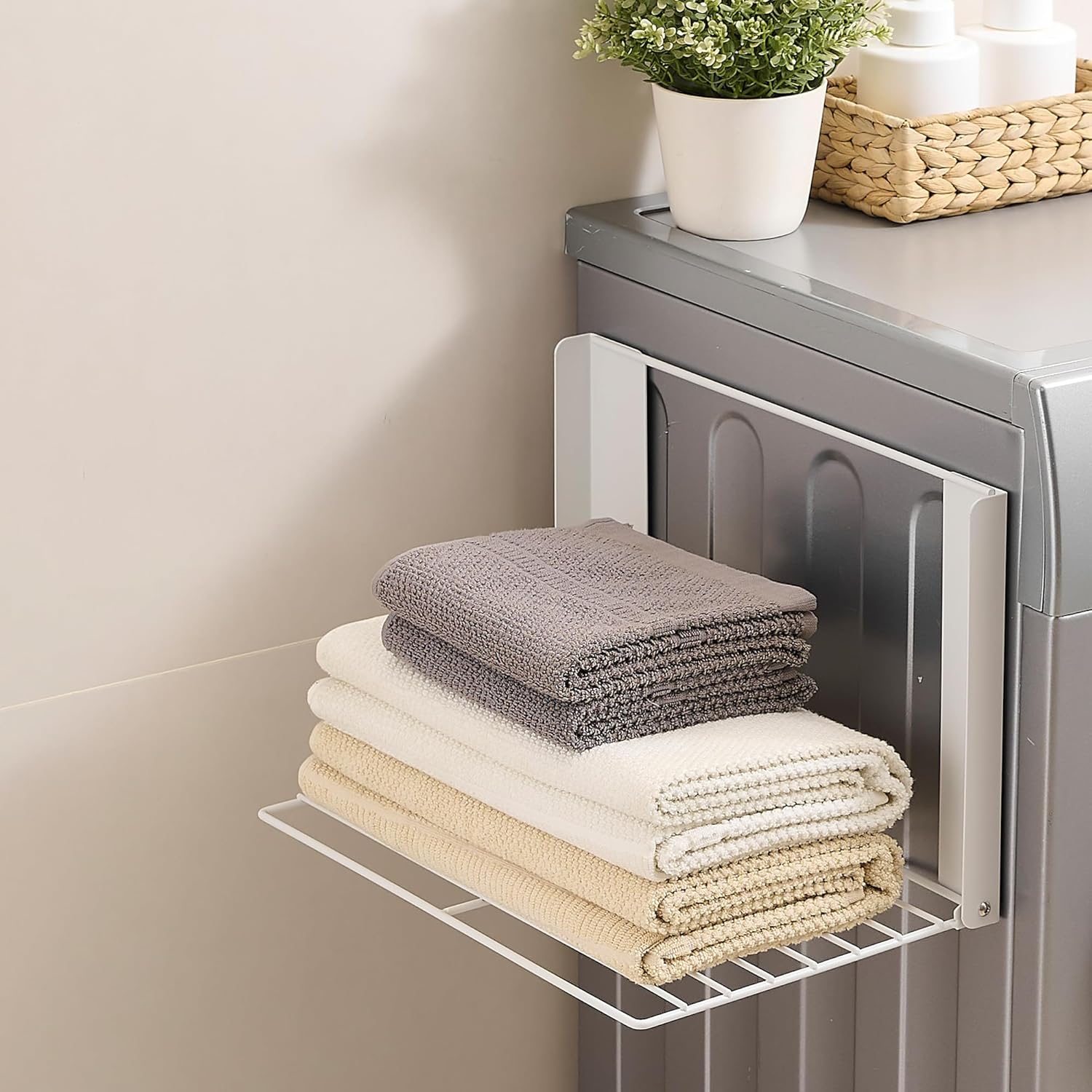 RFOUO Magnetic Shelf for Washing Machine Magnetic Organizer Shelf for Laundry Hanger Organizer Washing Machine Shelves Magnetic Fridge Shelves for Laundry Bathroom Kitchen RV White
