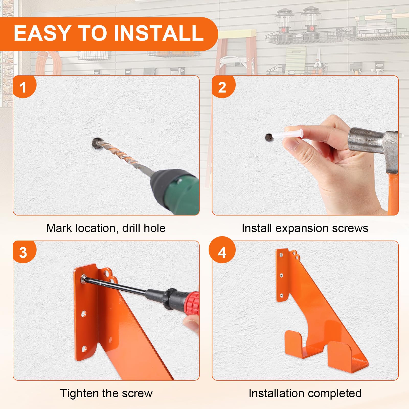 EXLECO Lot de 2 supports muraux pour tronçonneuse - En acier - Pour charge lourde - Compatible avec Stihl Husqvarna Echo
