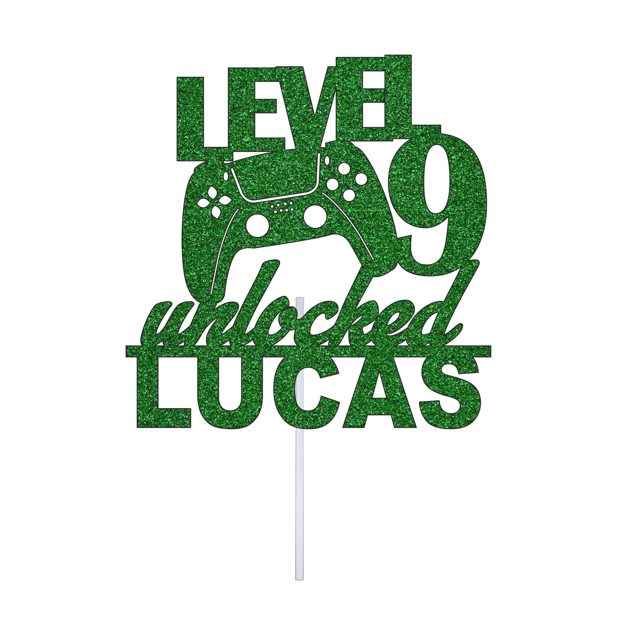 Personalize ProVideo Game Cake Topper, Level Unlocked & Game Controller Theme Birthday Party Decorations, Personalise With Any Name & Age, Party Supplies for Gamer Kids Boys Girls, Green